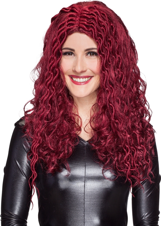 Ladies' braided wig, medium burgundy