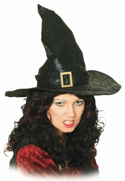 Witch hat, black with buckle