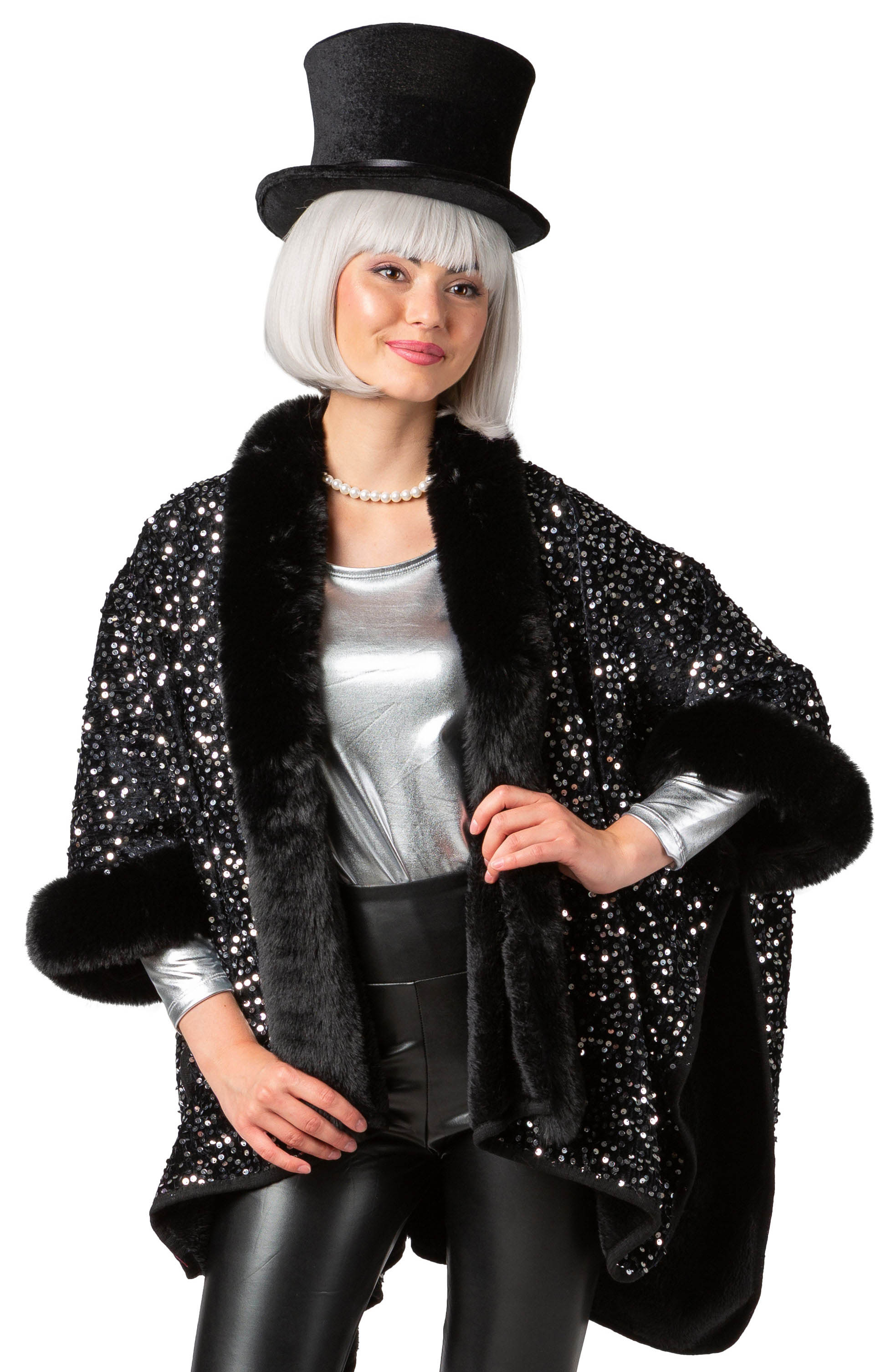 Sequin poncho, black-silver