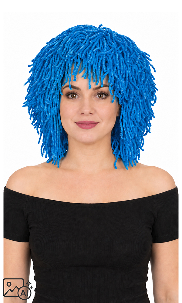 Perruque de clown laine, bleu 