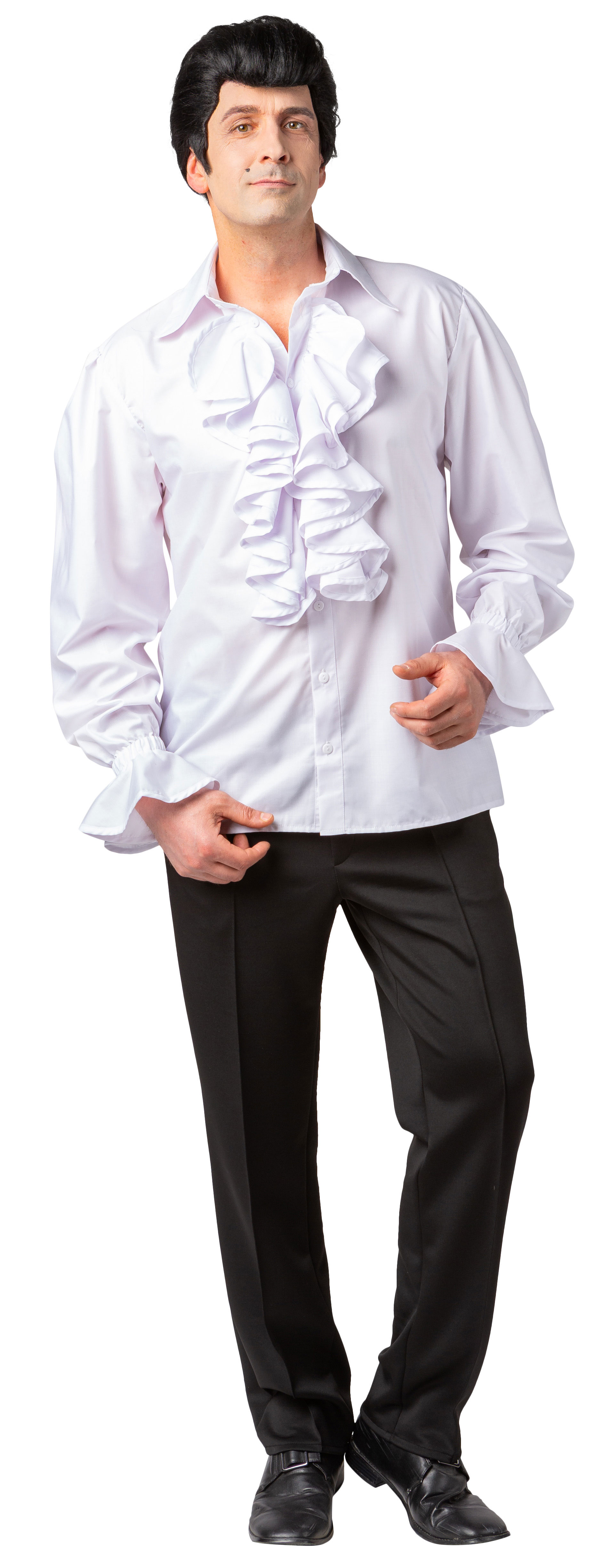 Rüschenhemd mit langer Rüsche, weiß