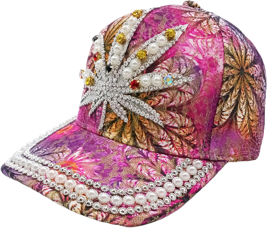 Strass-Kappe, pink, Weed