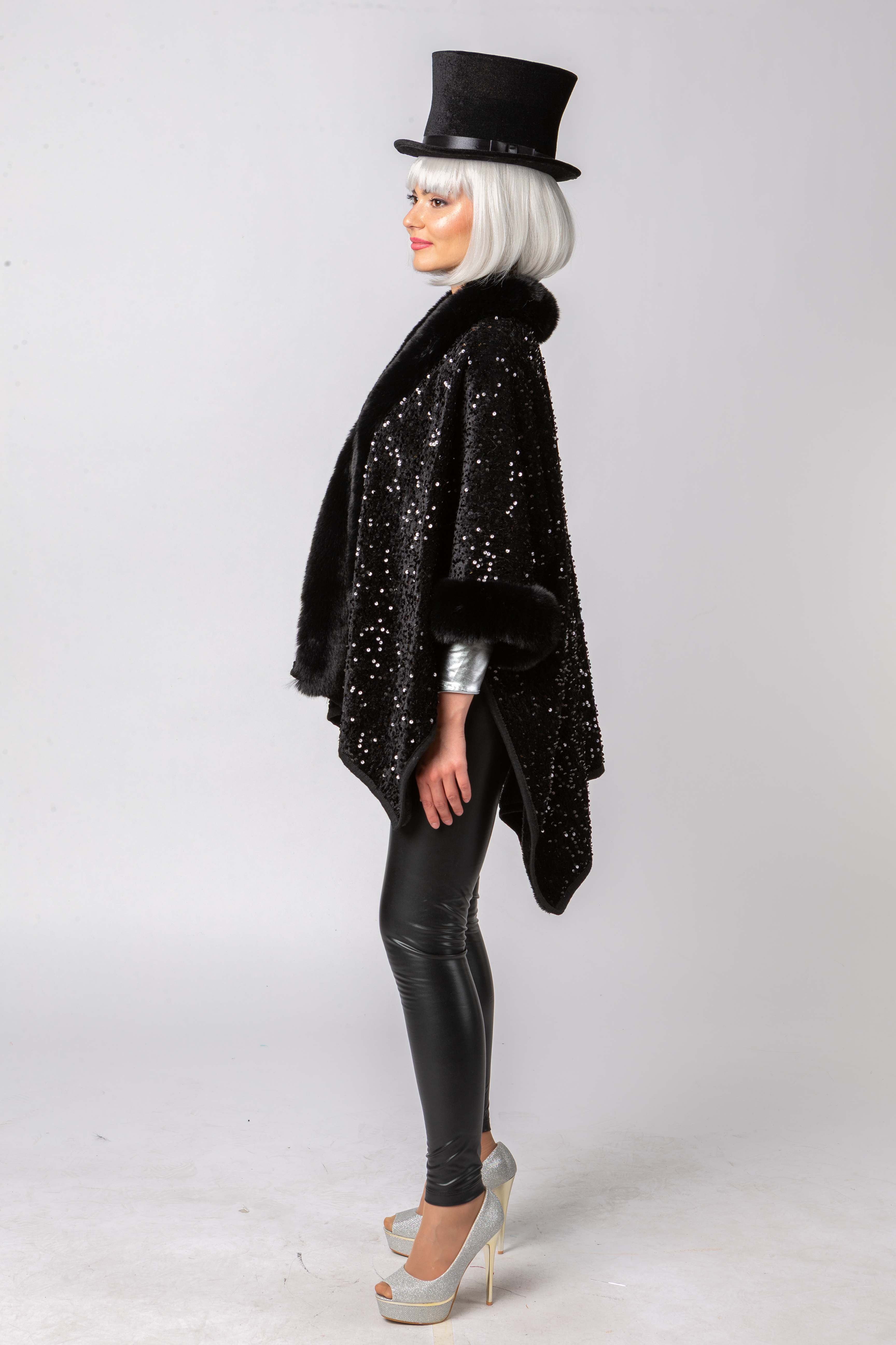 Paillettenponcho, schwarz