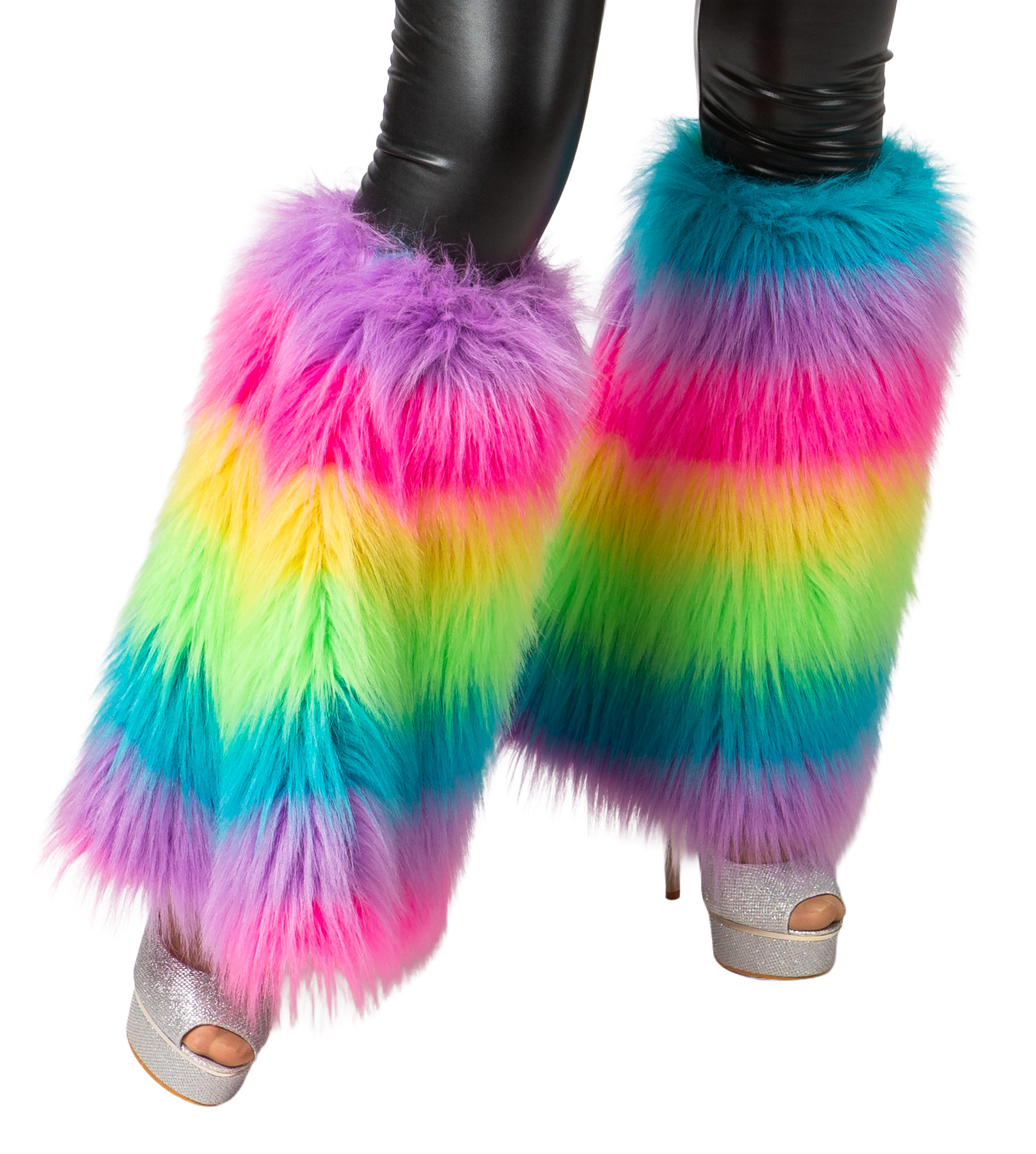 Manchettes en peluche poil long, multicolore