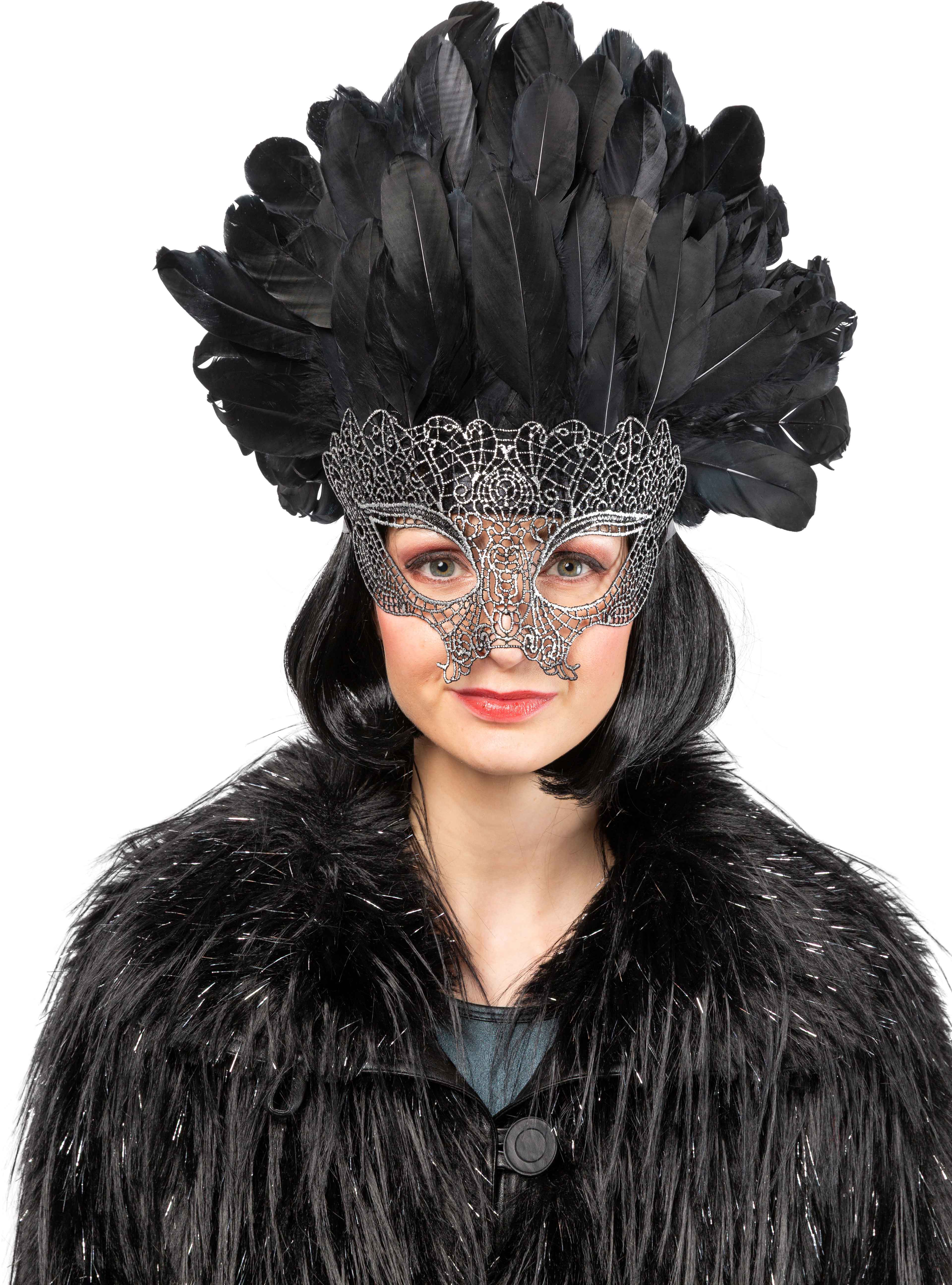 Feather mask, black-silver
