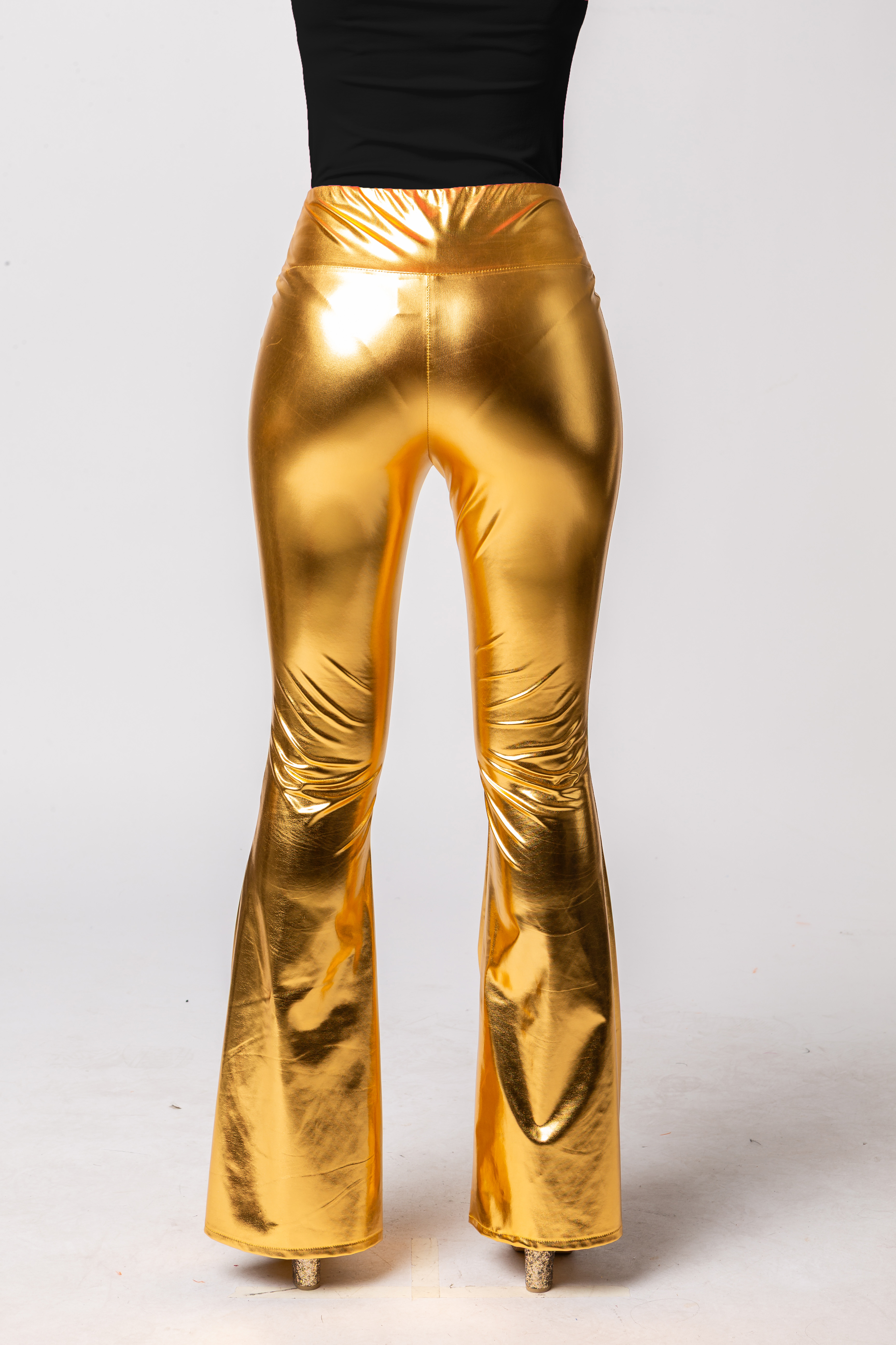 Flared leggings, gold, high waistband