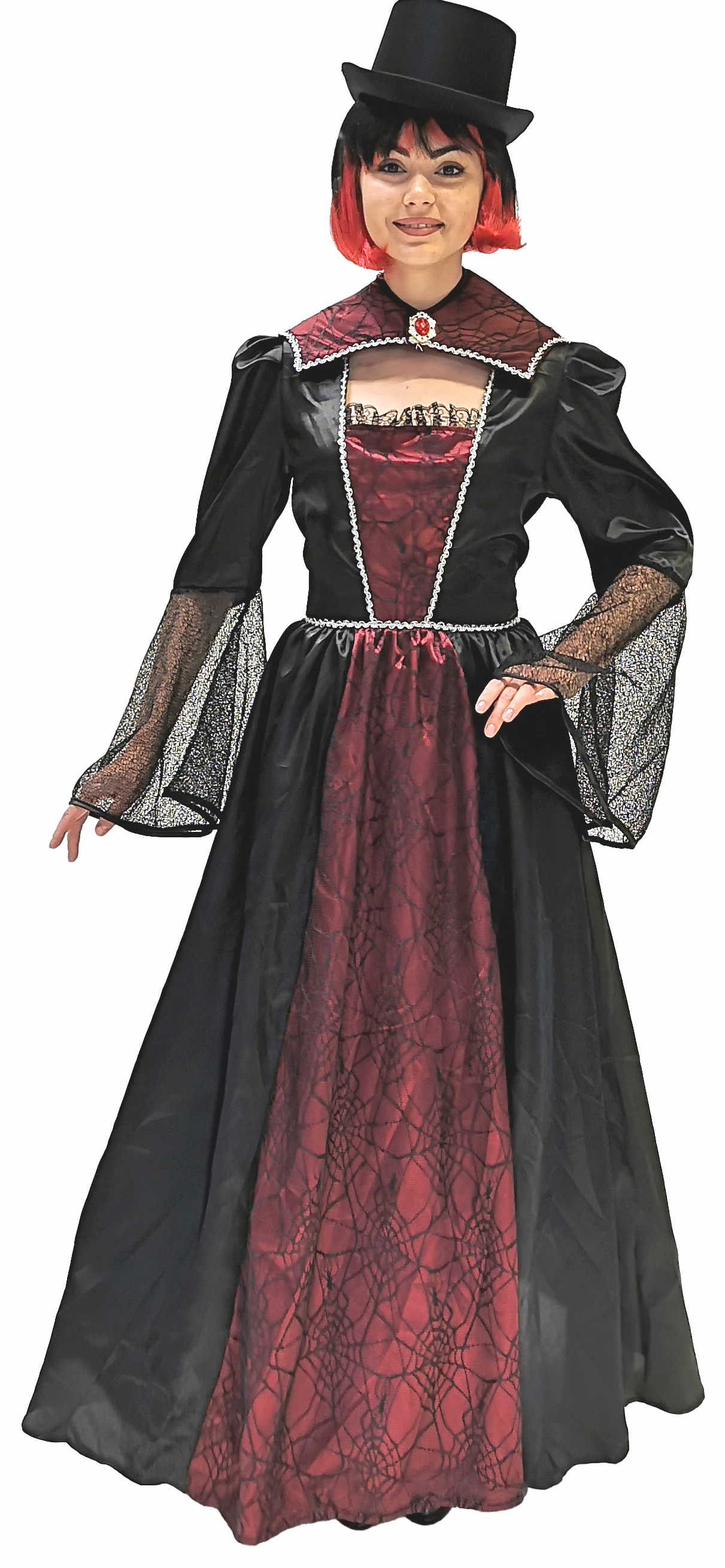 Vampirkleid schwarz-weinrot 