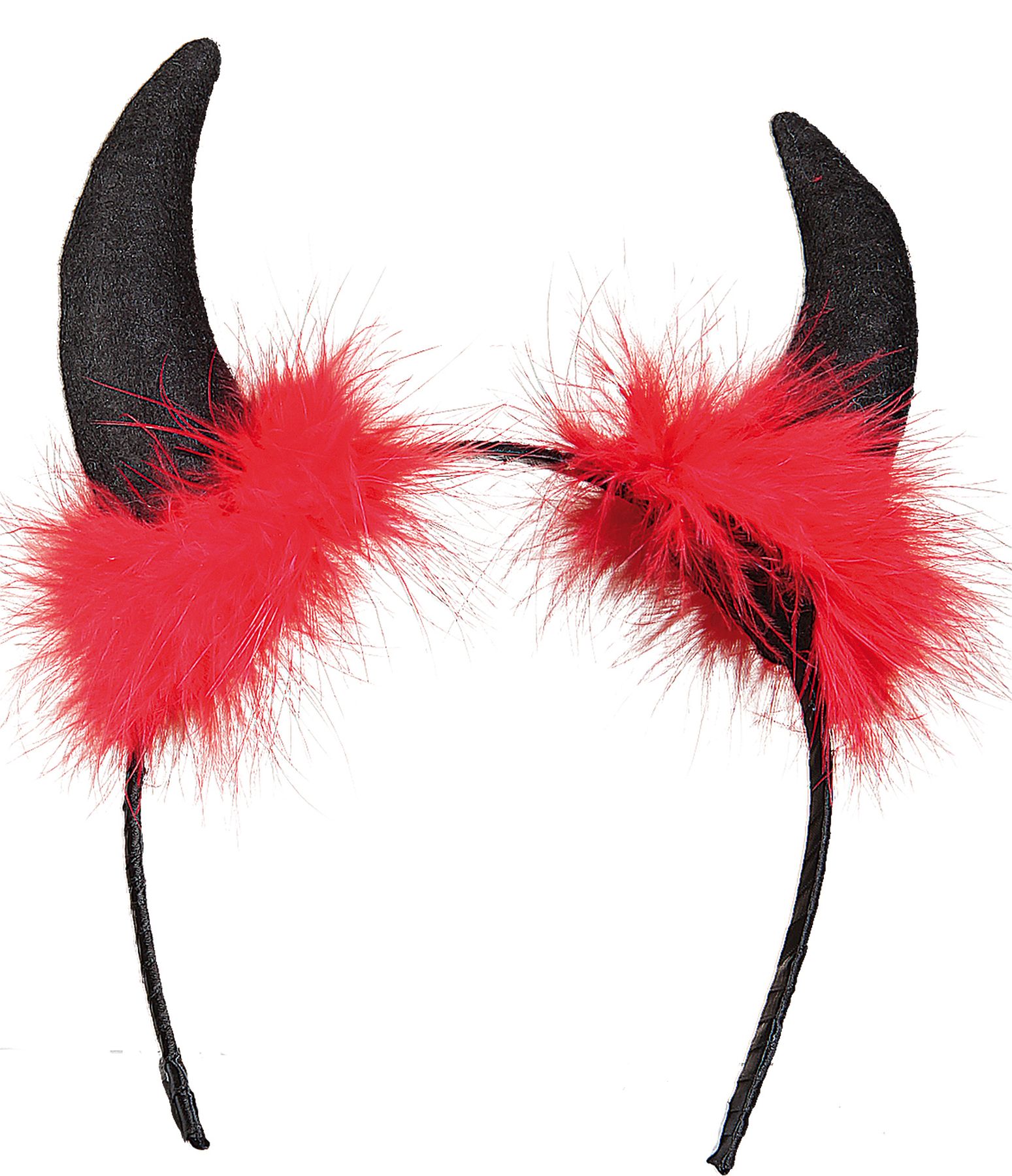 Serre tête diable, cornes noir à marabout rouge