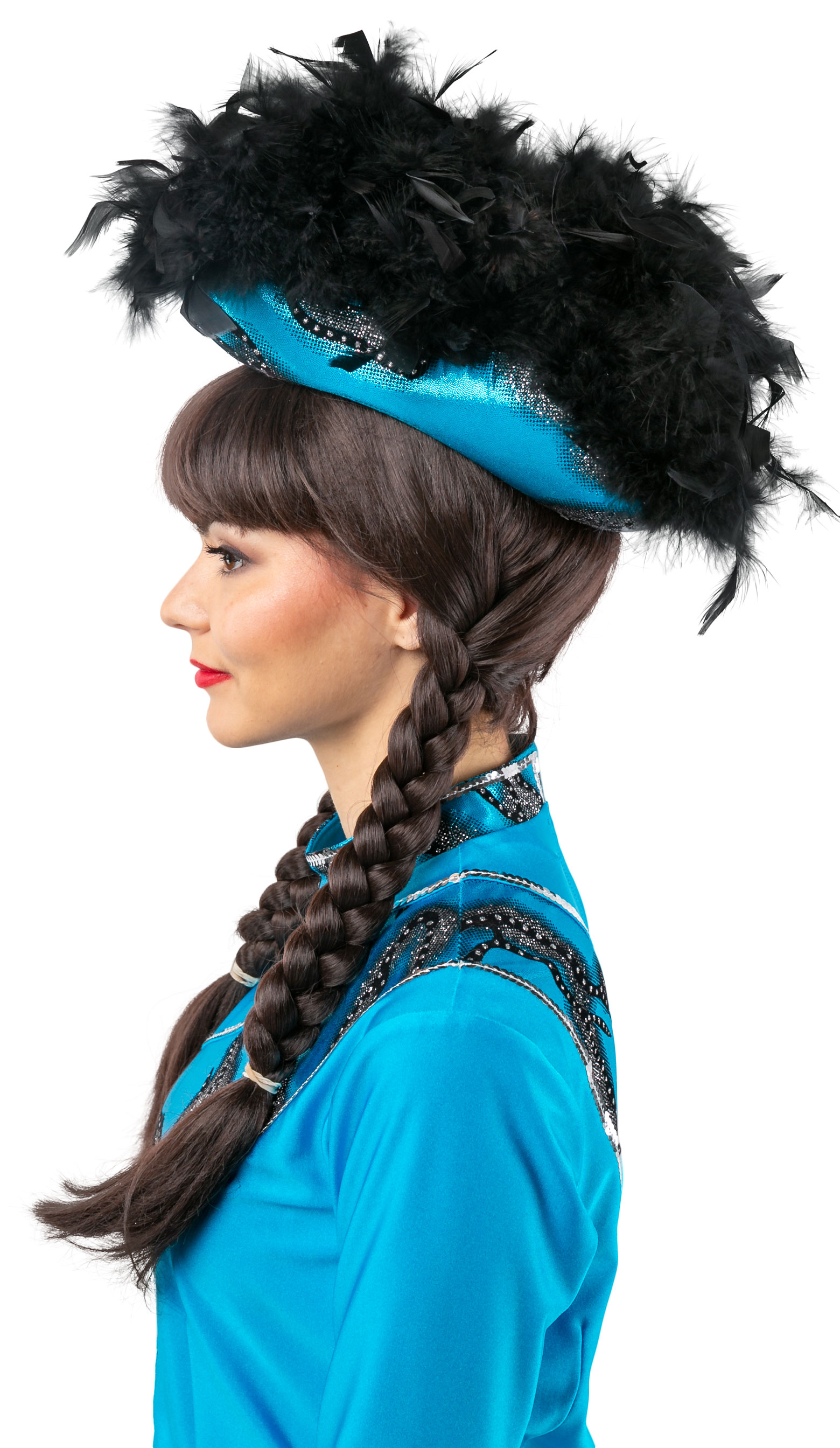 Chapeau à plumes, noir-turquoise