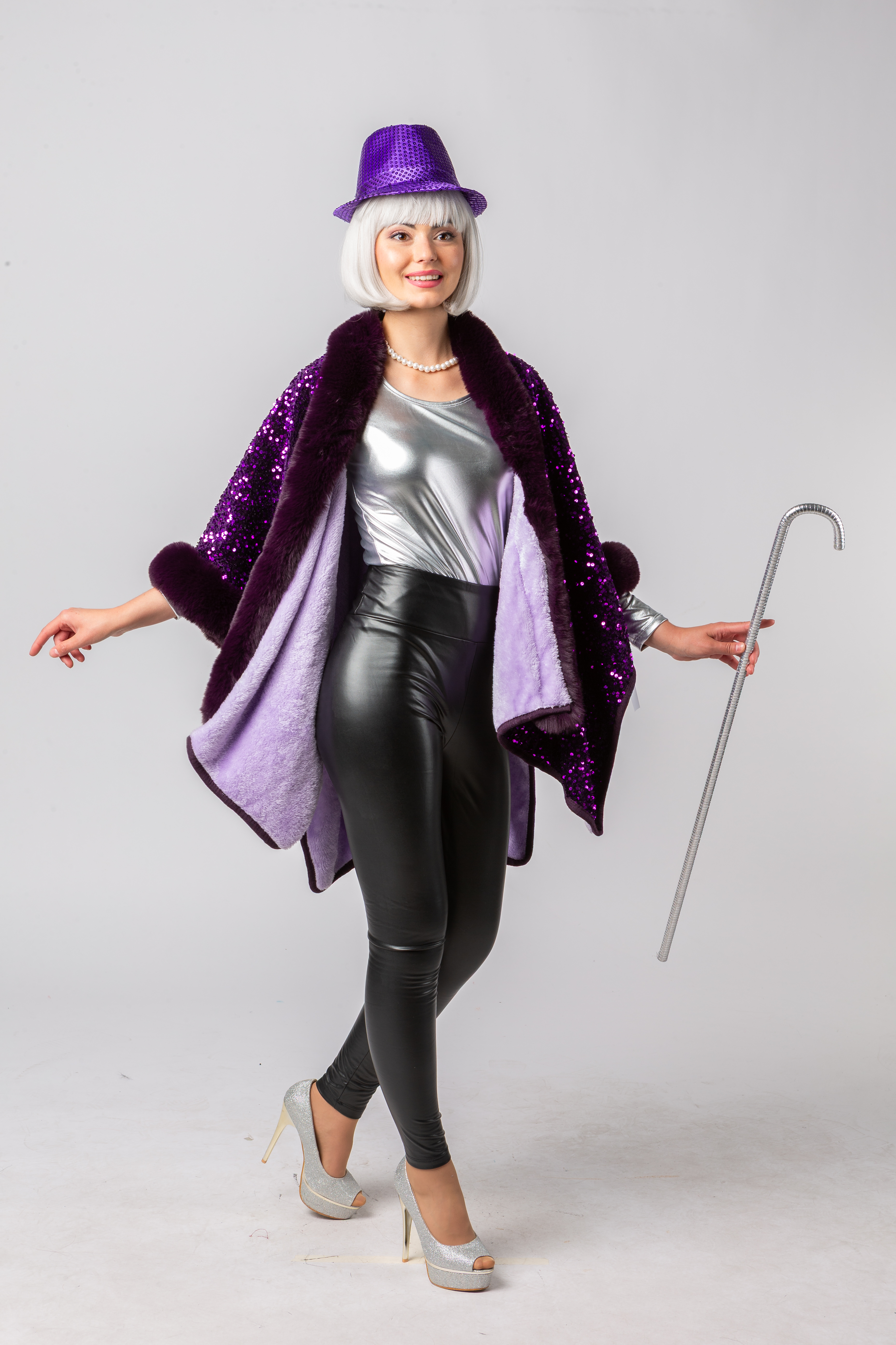 Pailettenponcho, lila