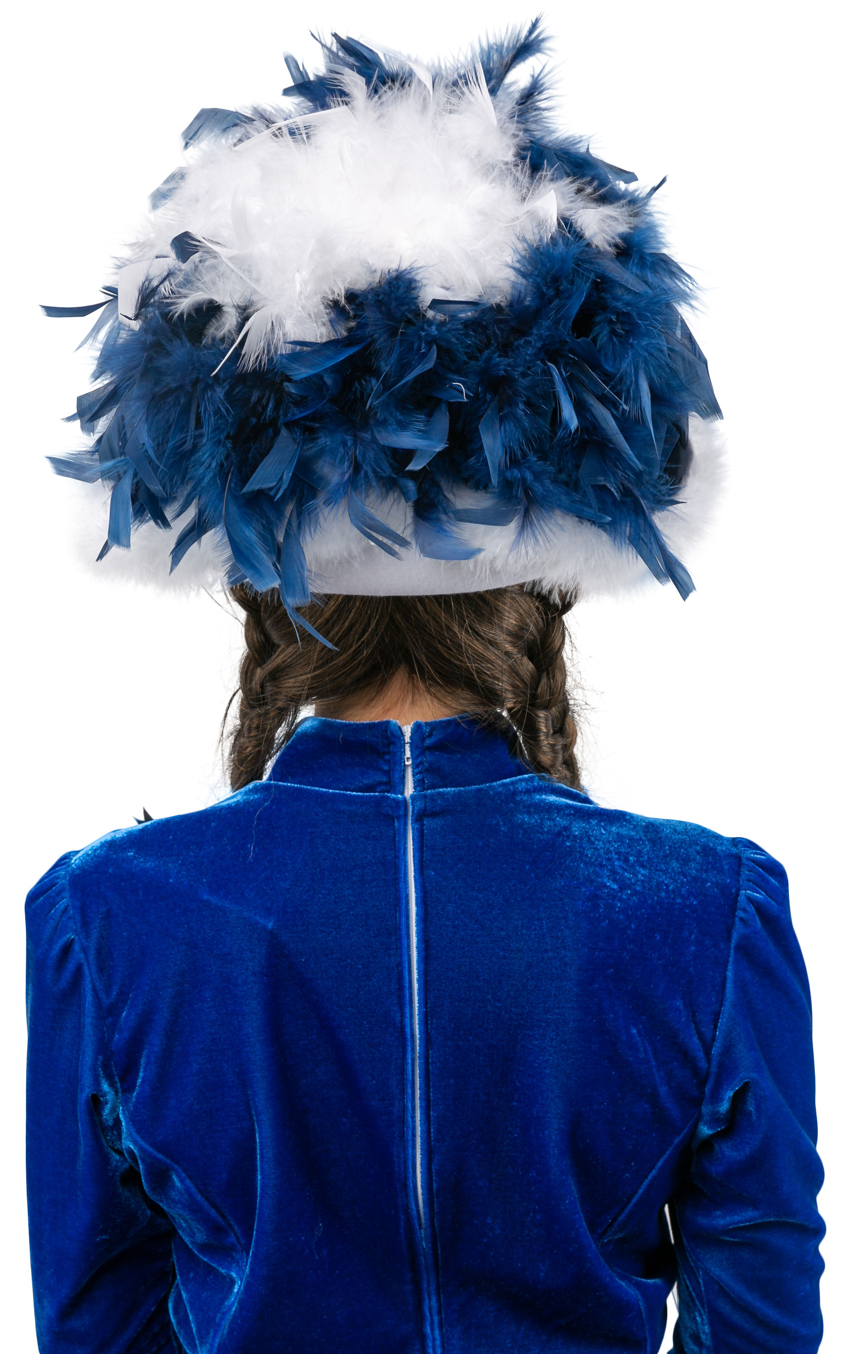 Funkenhut, weiß mit blauer Boa 