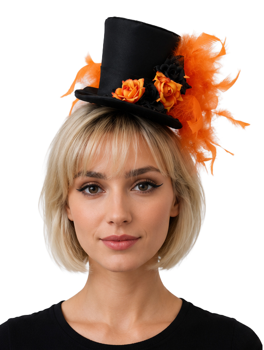 Black mini hat with floral decoration 