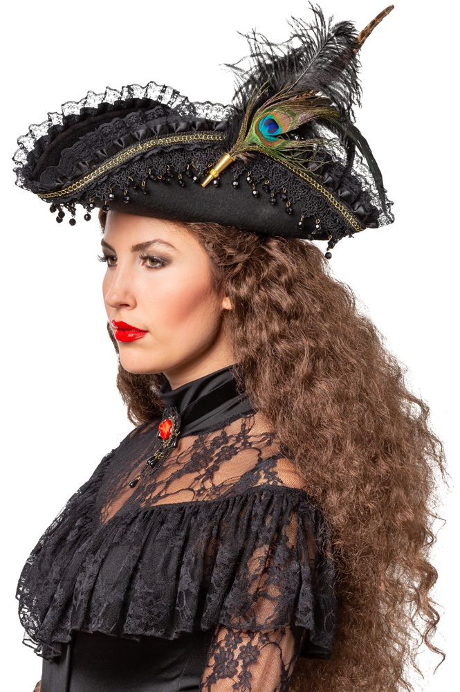 Chapeau tricorne en plume de paon 