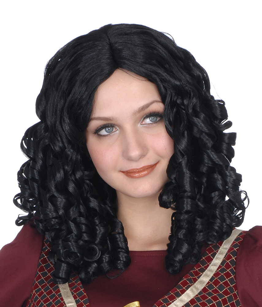 Perruque femme avec boucles en tire-bouchon, noir