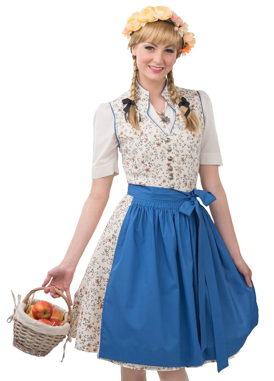 Dirndl midi, beige-blau