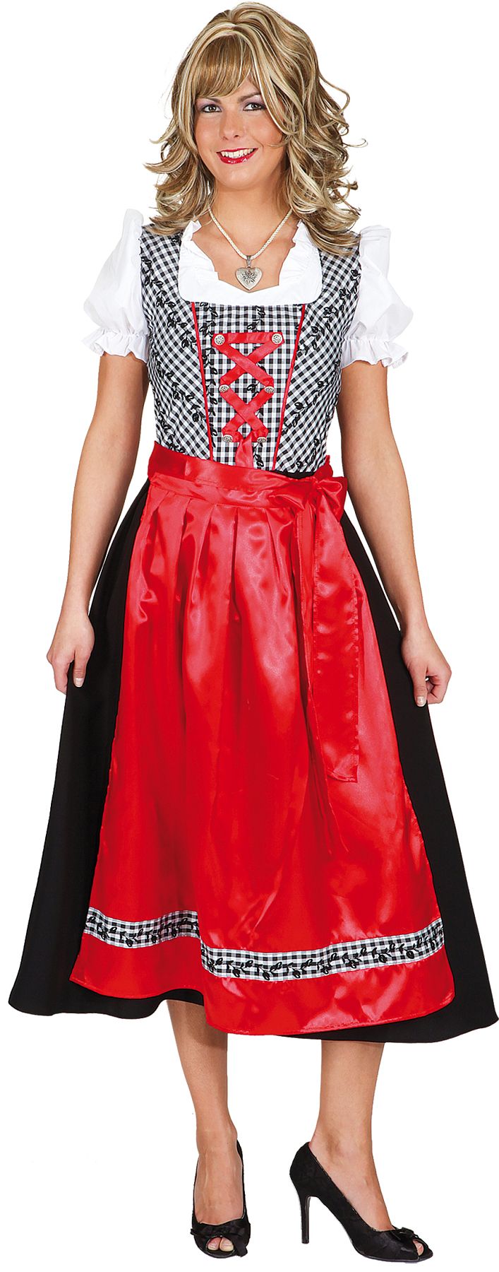 Robe bavaroise tradionel longue''Dirndl'', noir-rouge