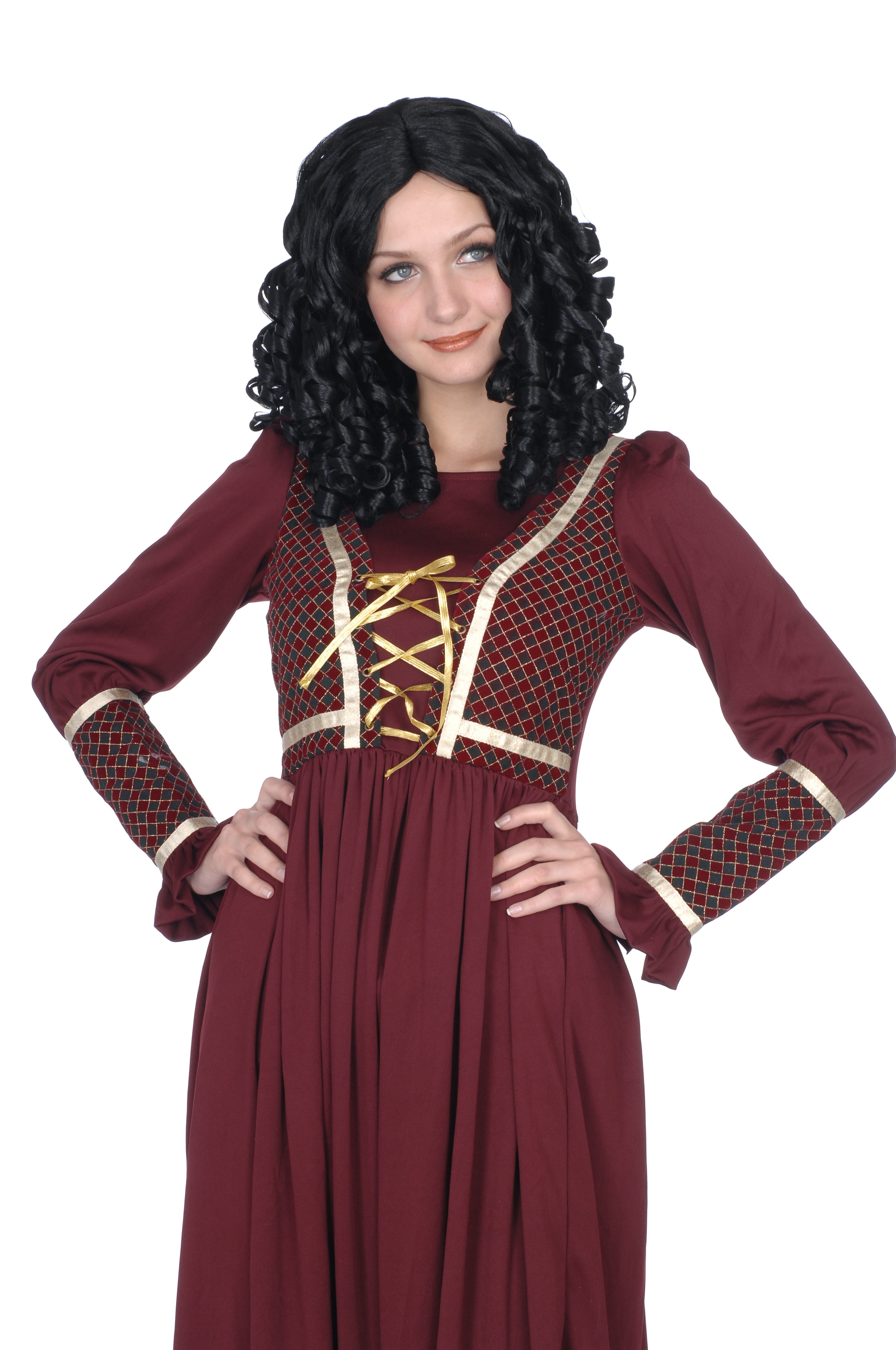 Perruque femme avec boucles en tire-bouchon, noir