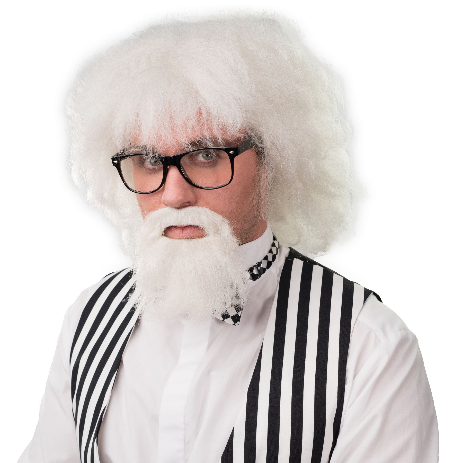 Perruque pour hommes blanche avec lunettes et barbe