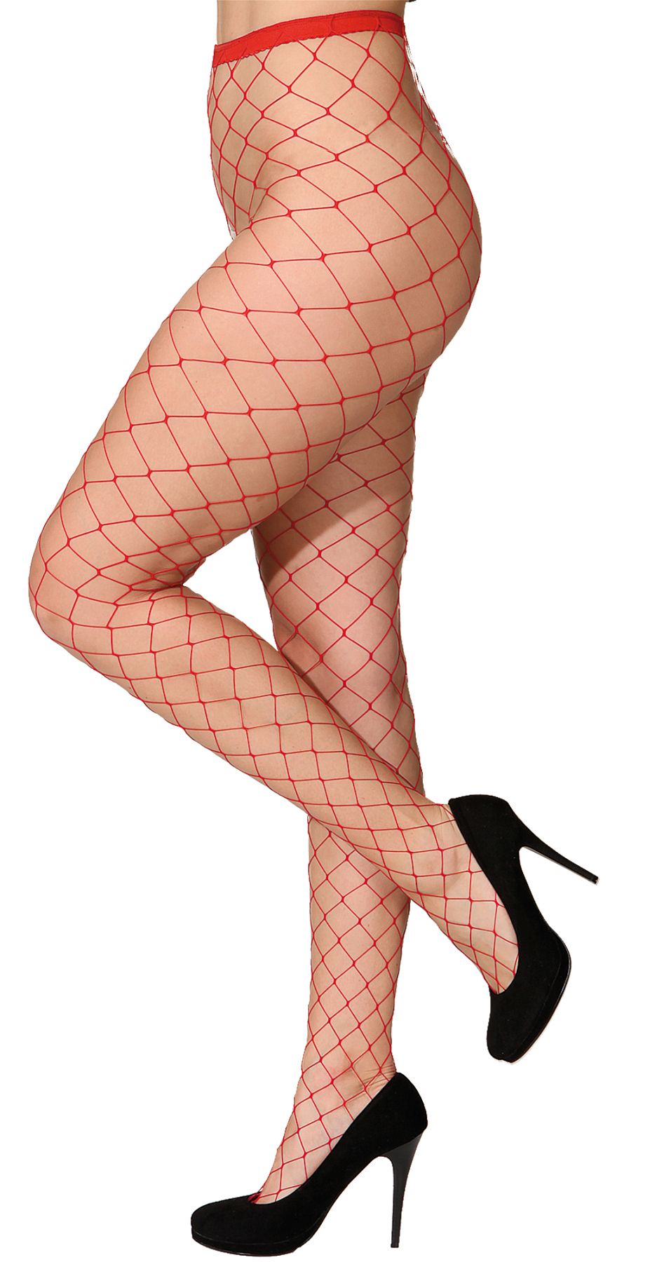 Collants résille, large maille rouge