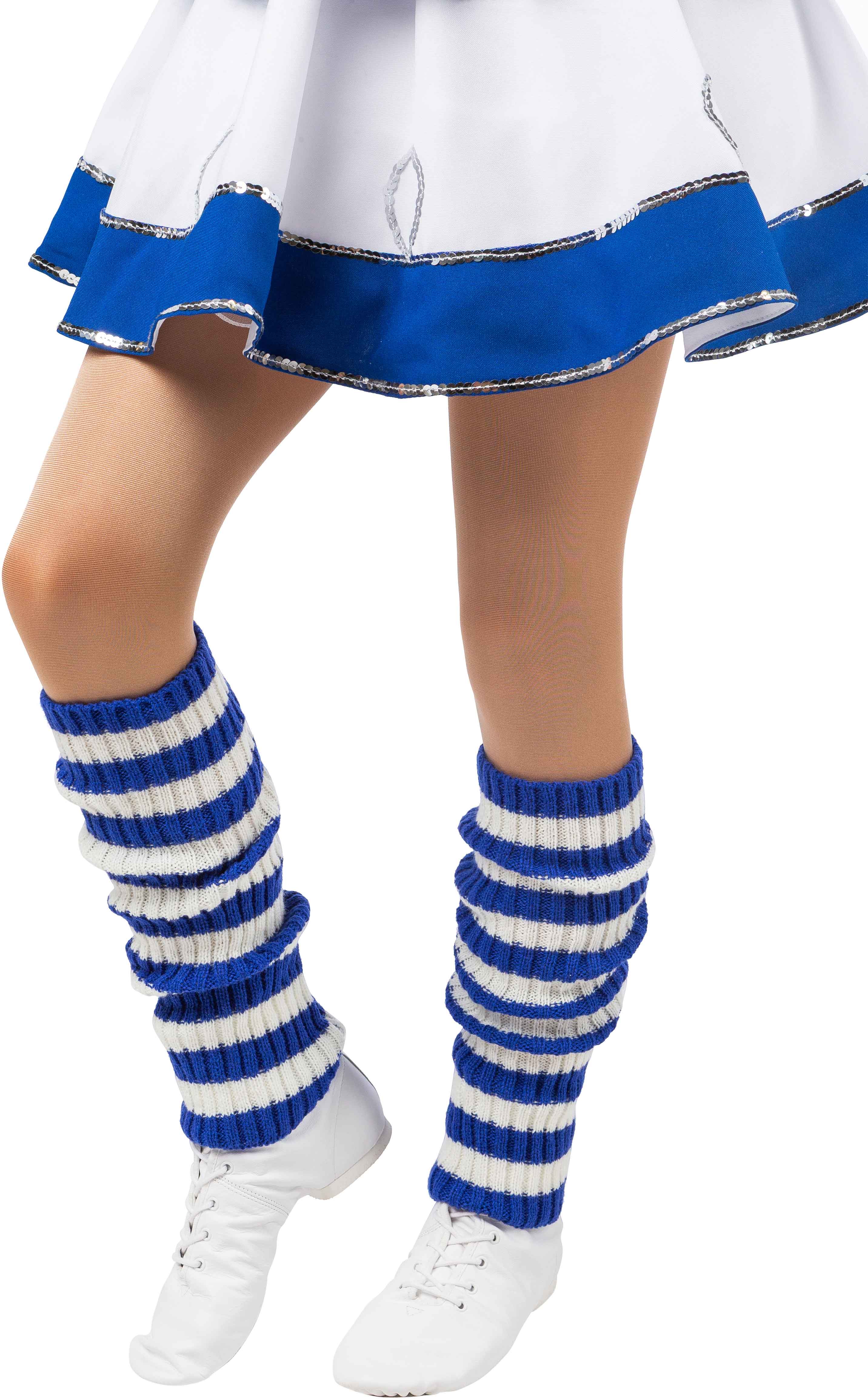 Leg warmers, knitted, 40cm, blue-white