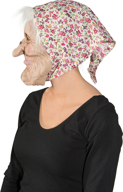 Maske Hexe mit Kopftuch und Haaren