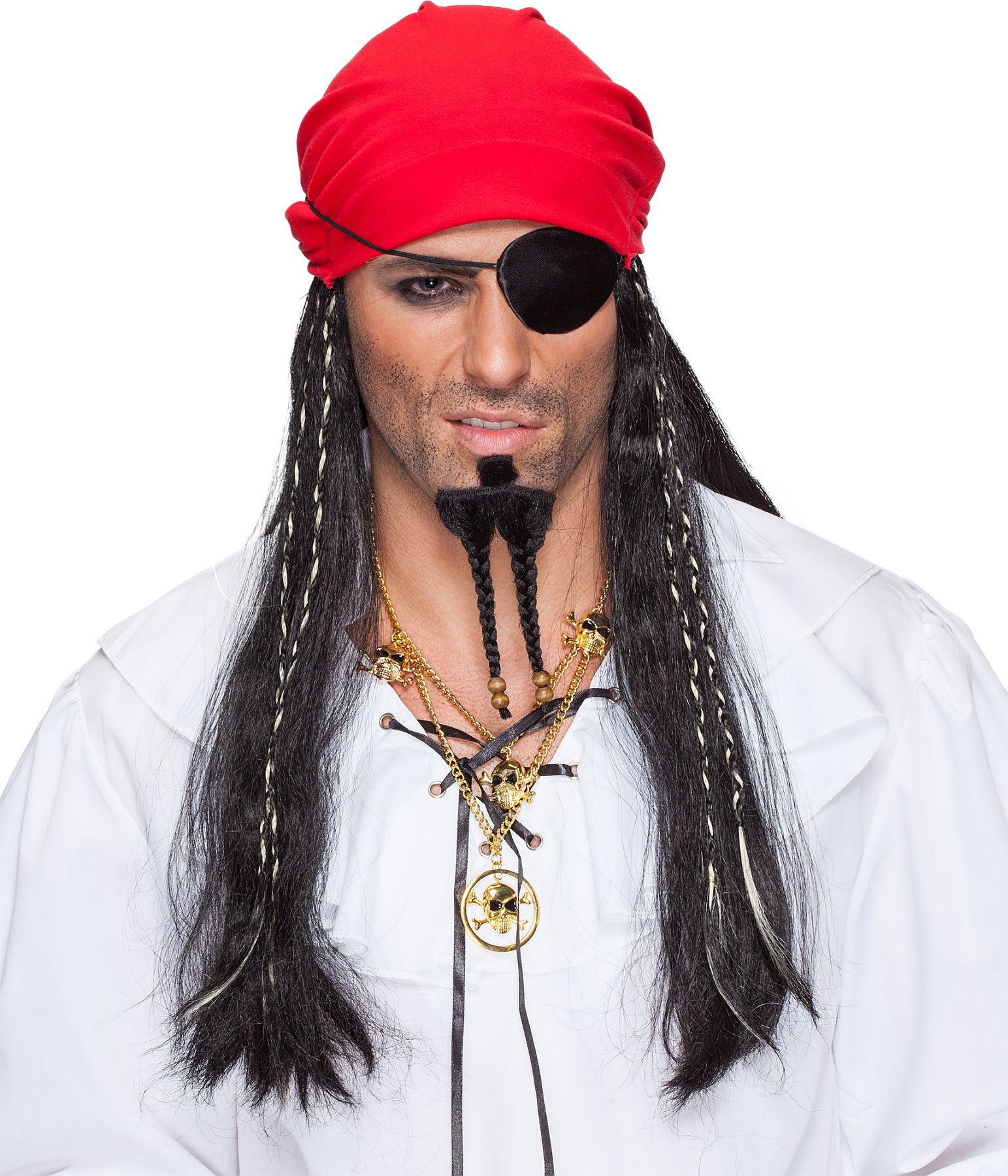 Perruque pirate des caraïbes à foulard rouge