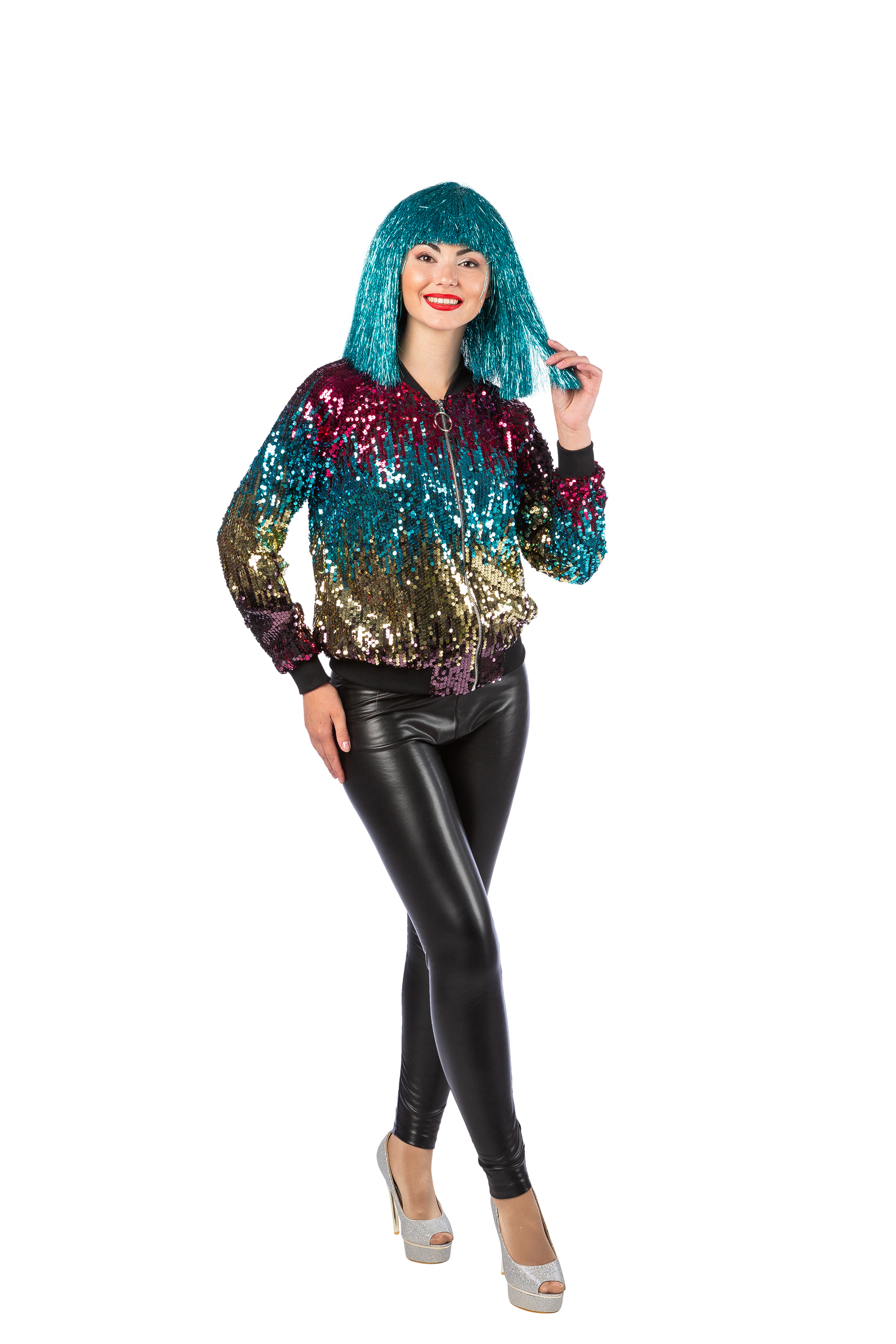 Paillettenjacke Disco Regenbogen 38/40