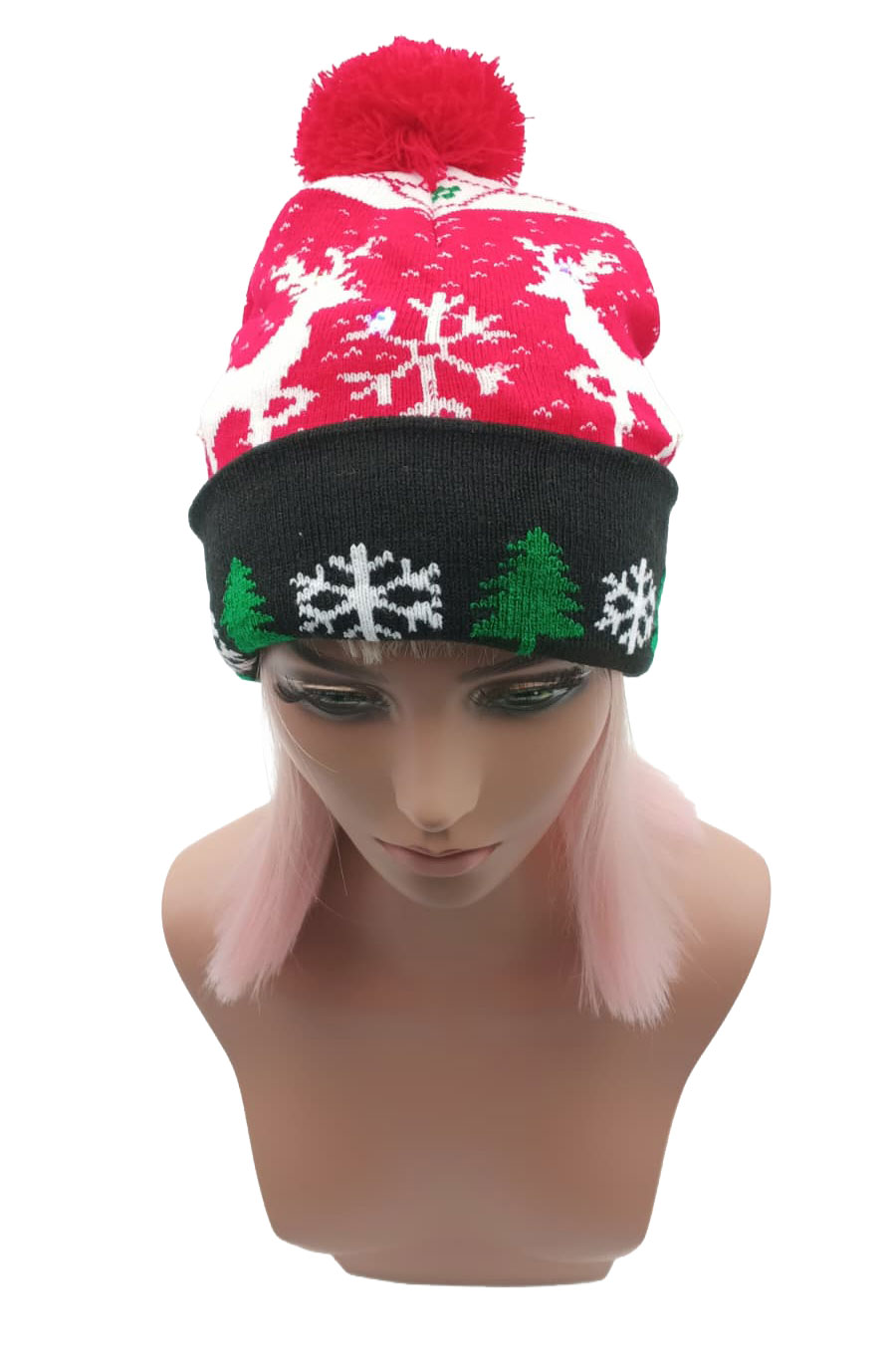 Bonnet à pompon rouge Renne