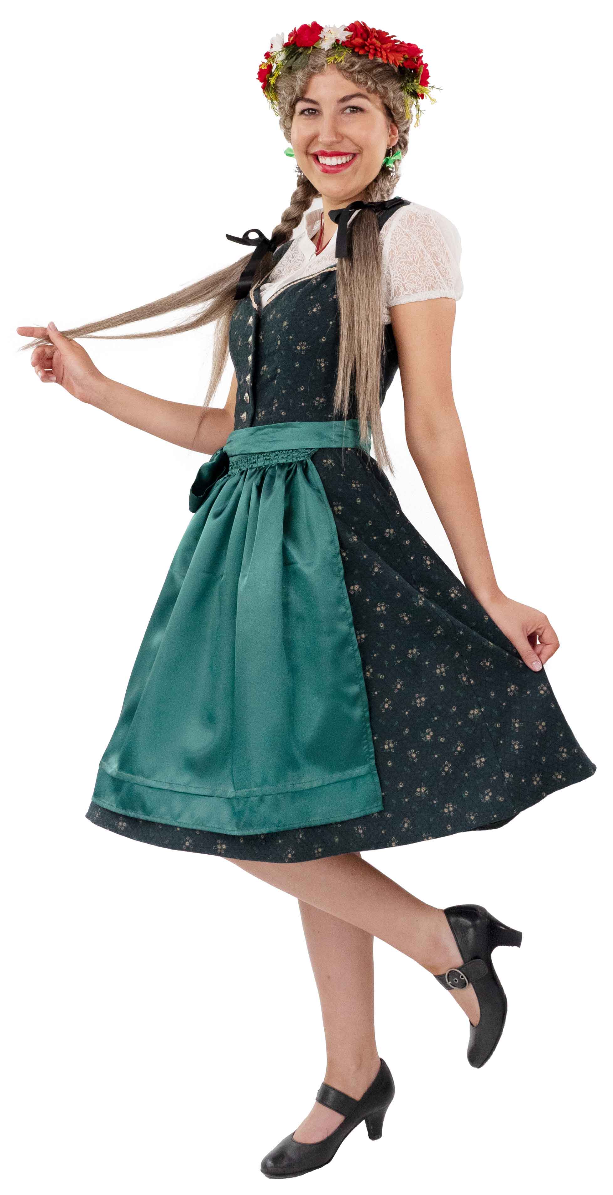 Midi dirndl with a green apron