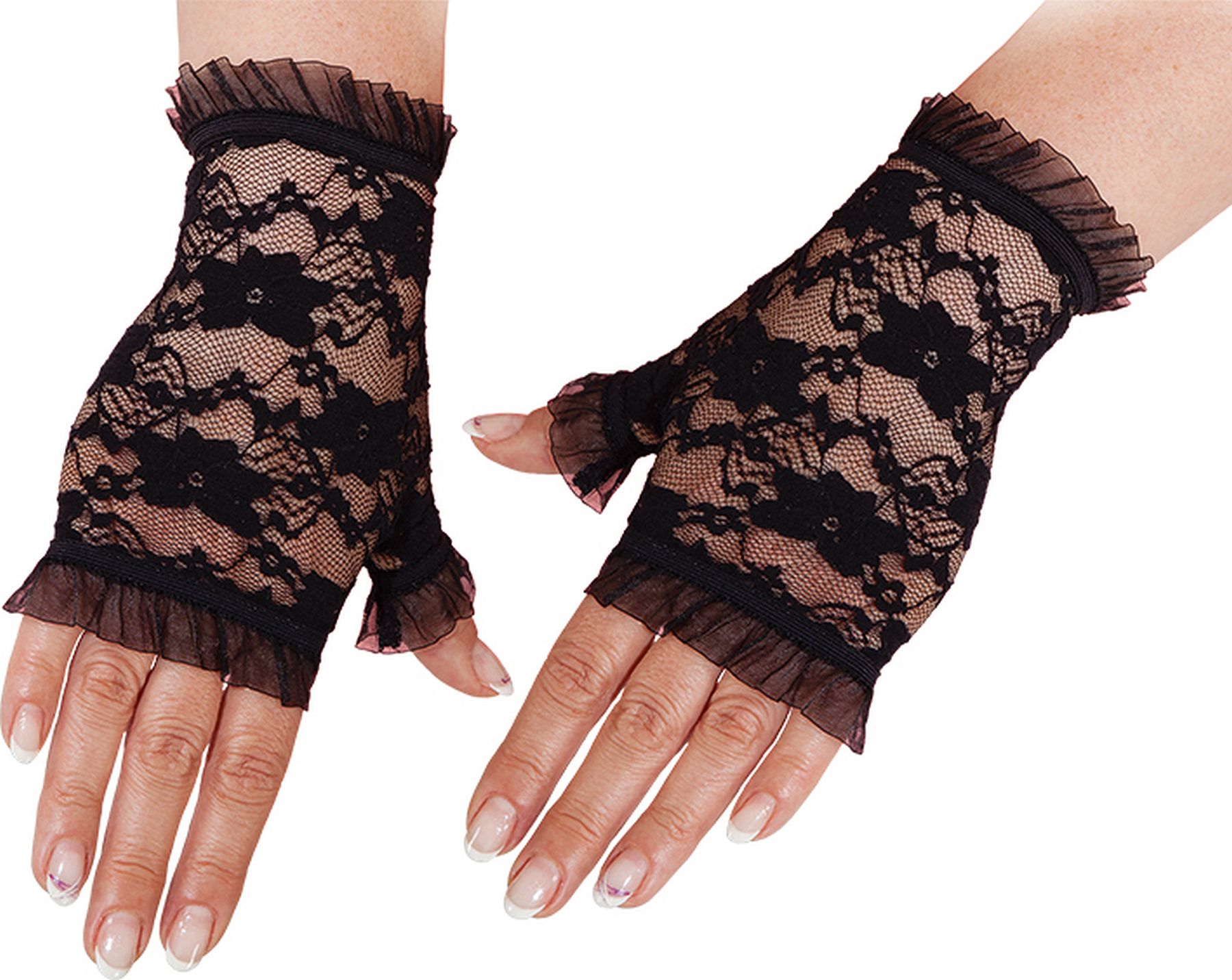 Lace gloves fingerless, black
