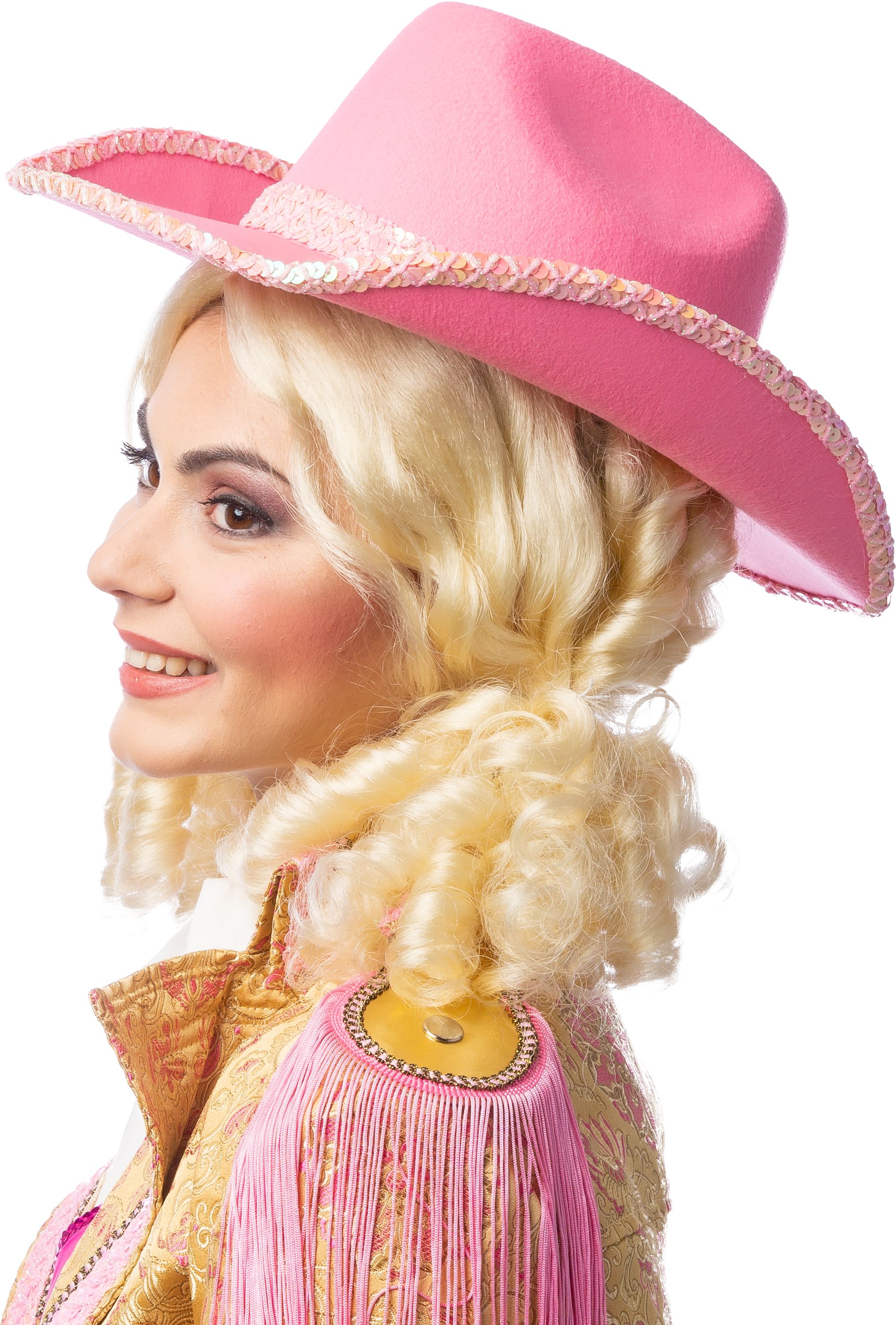 Cowboy hat, pink with sequined ribbon