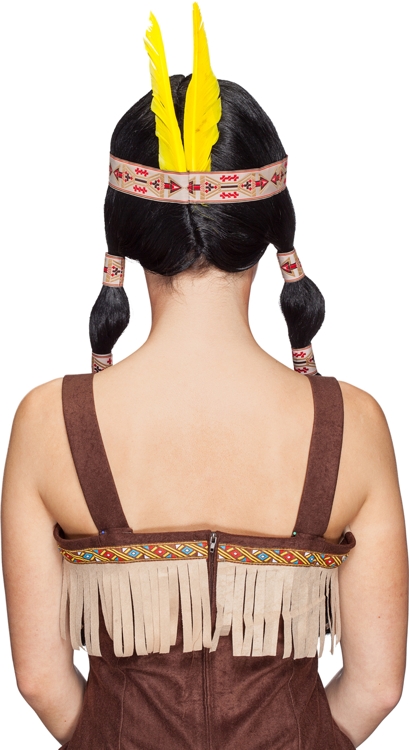 Indian woman long wig with beige ribbon