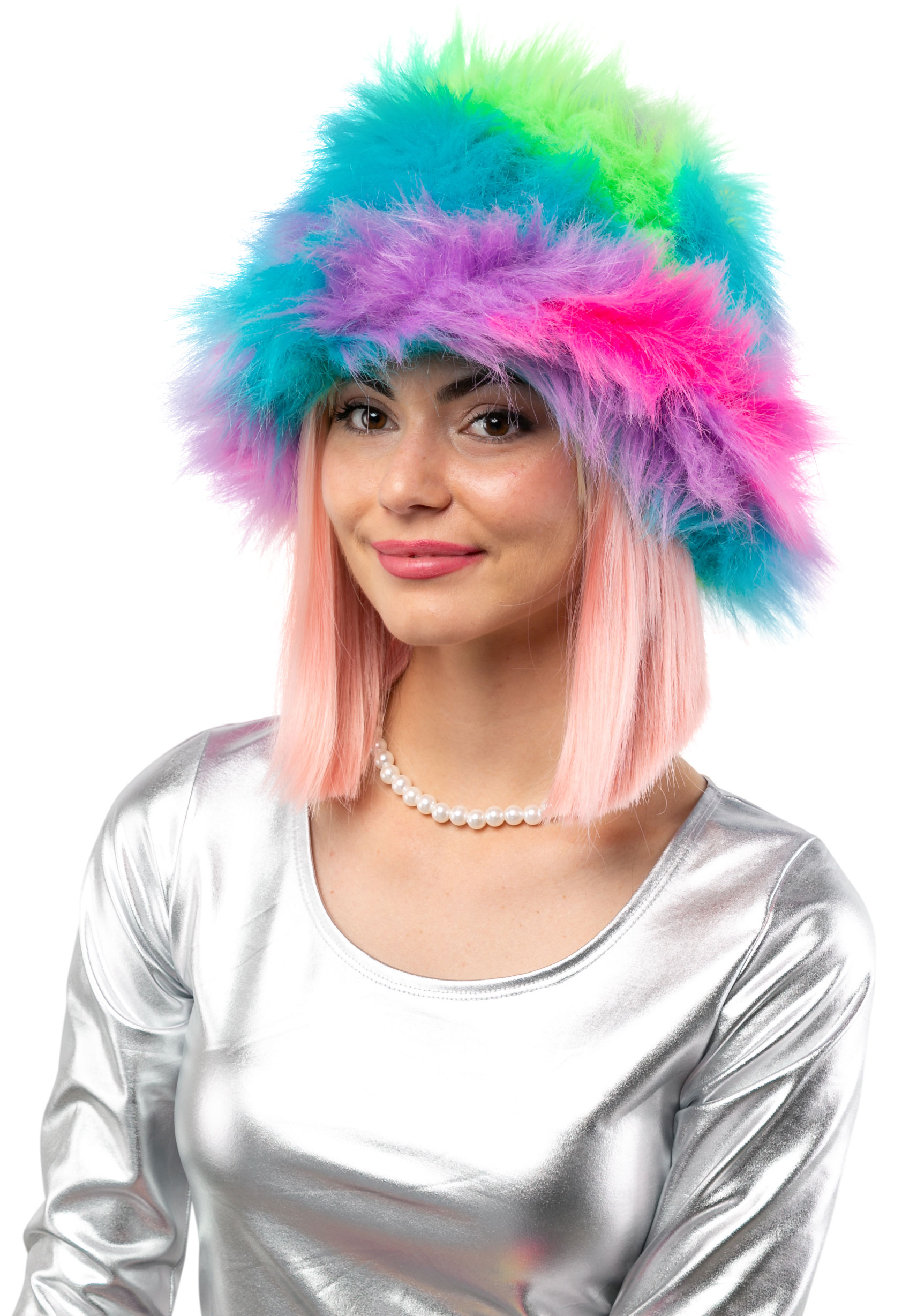 Chapeau de pêcheur peluche poil long, multicolore
