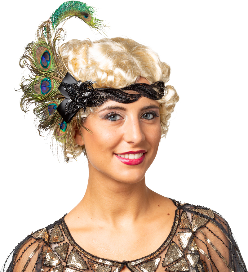 Headband 20s Deluxe with peacock feather