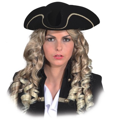 Chapeau tricorn, noir à bordure dorée 