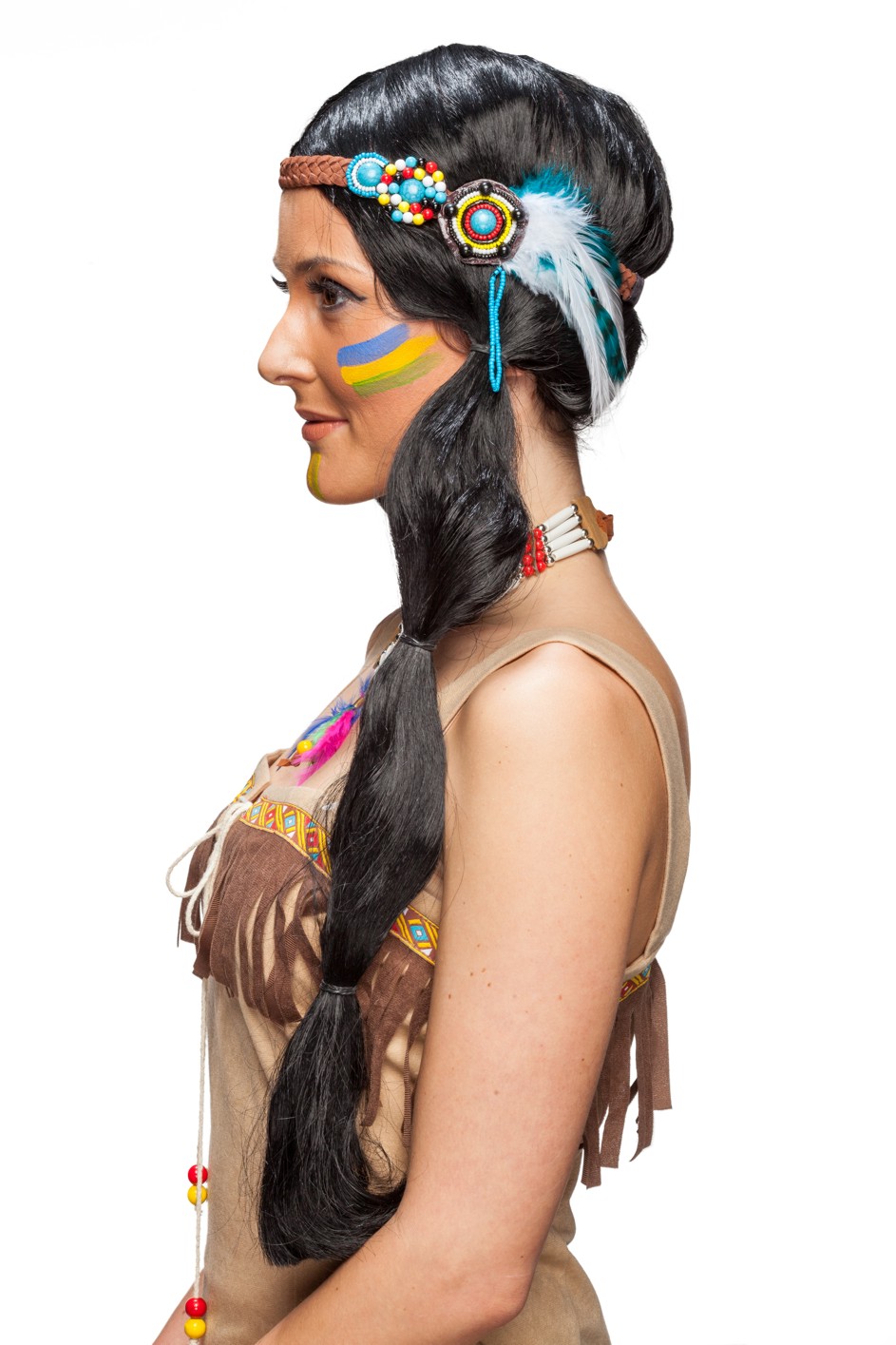 Indian woman wig with headdress 
