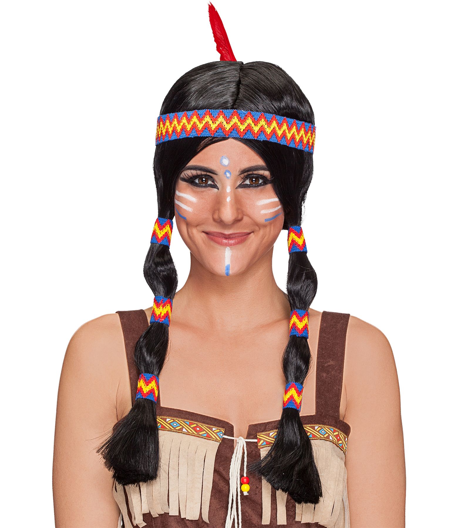 Indian women wig with blue ribbon