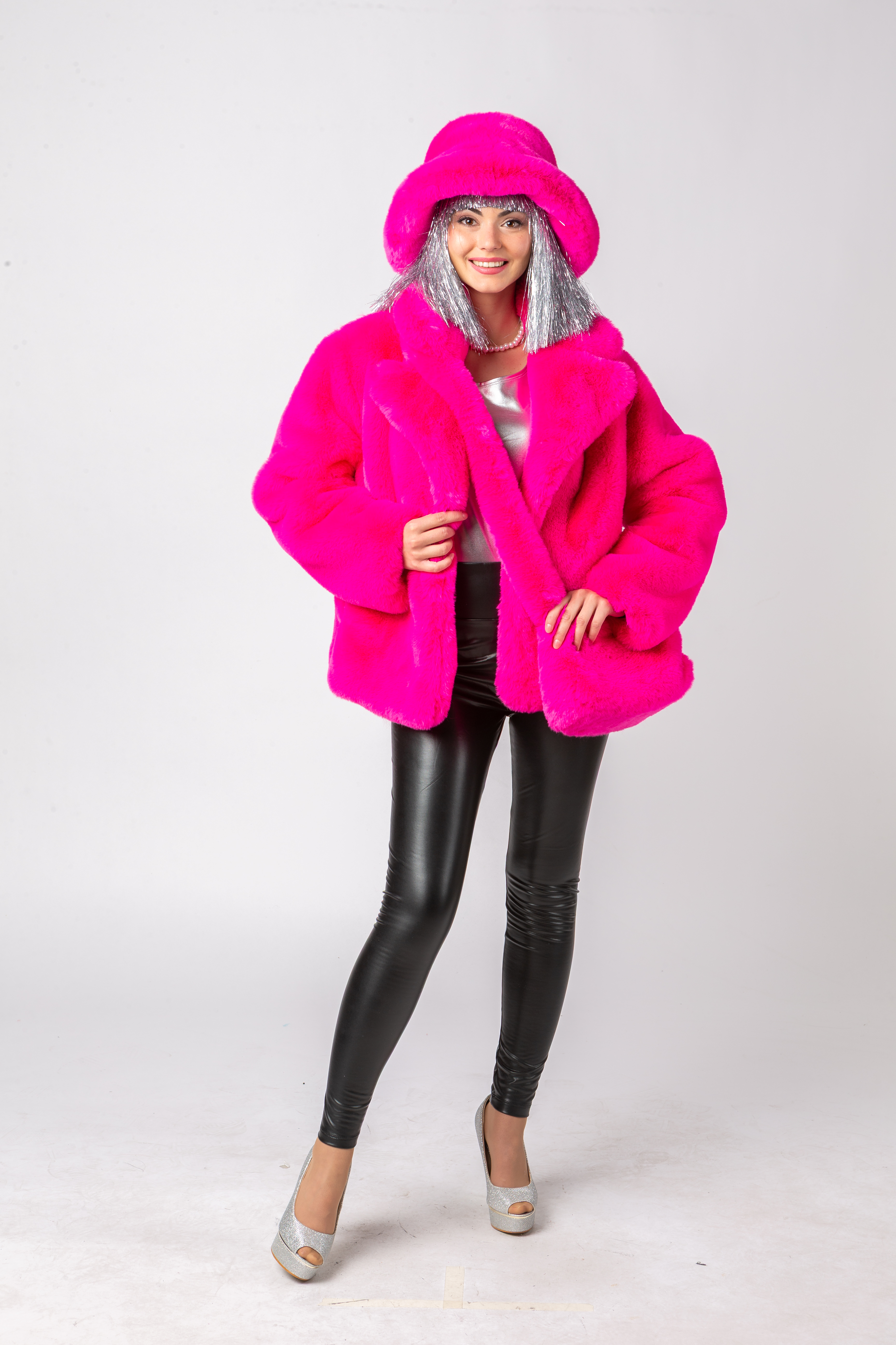 Plüschjacke, pink