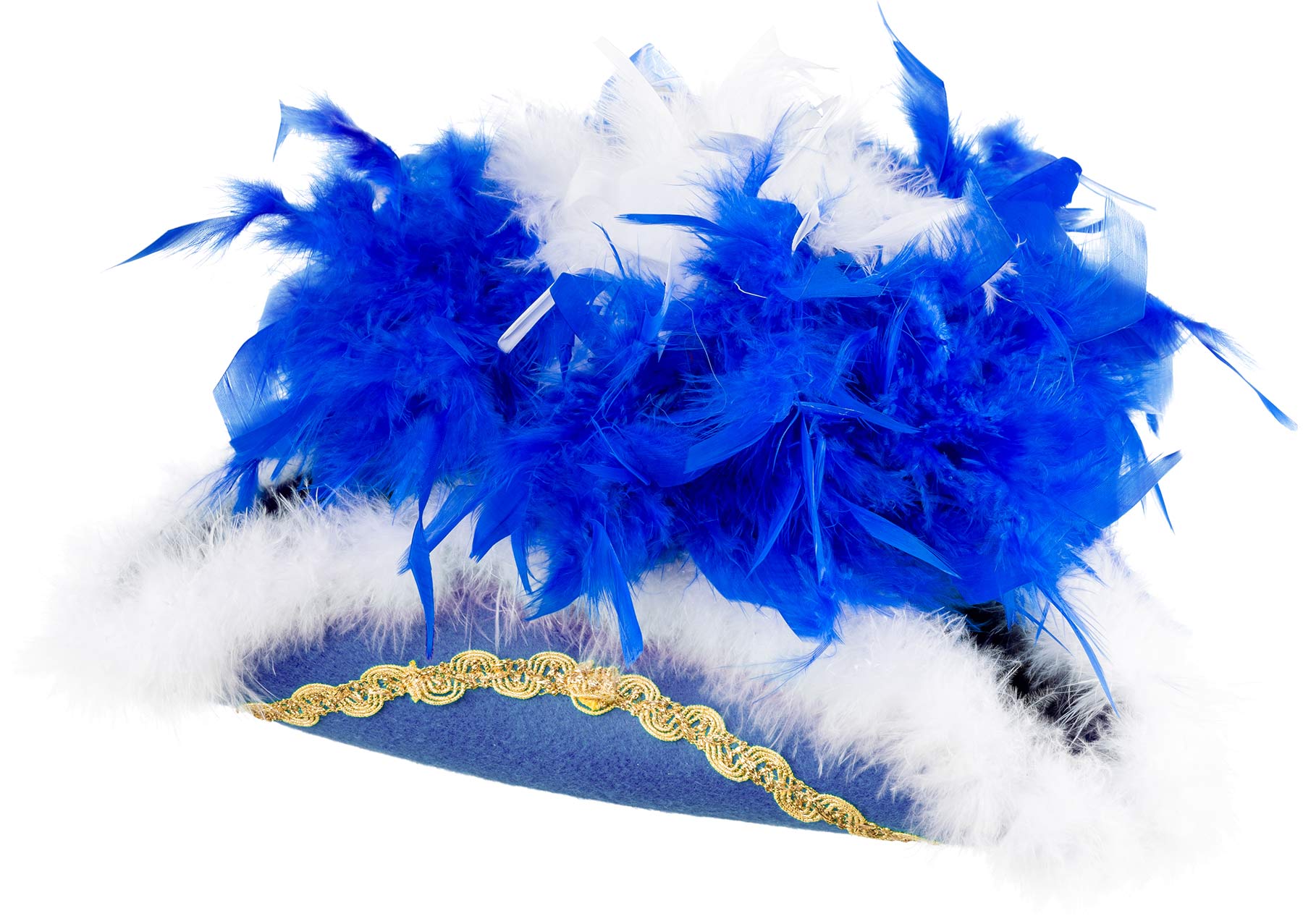 Funkenhut mit Goldborte und Boa, blau
