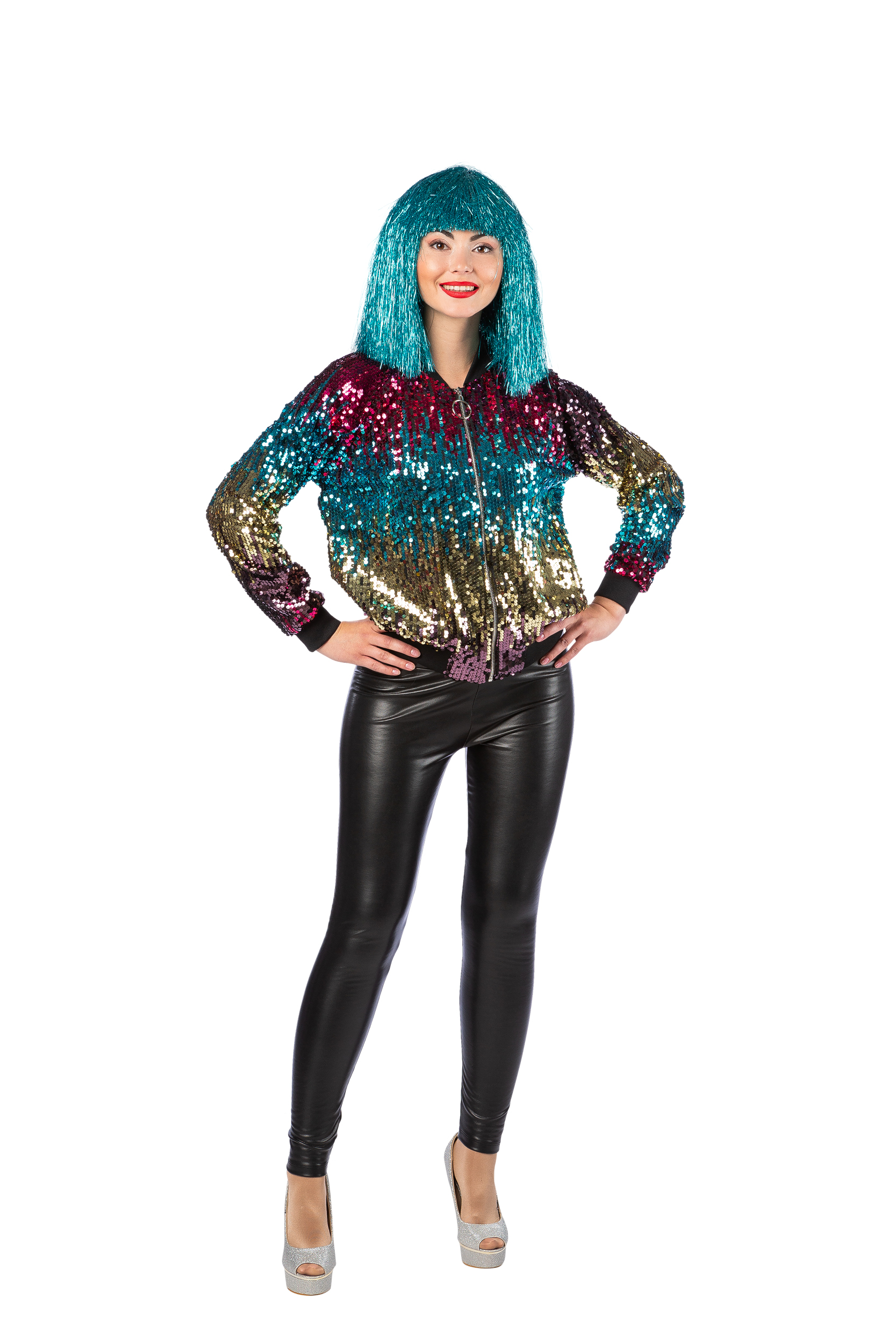 Paillettenjacke Disco Regenbogen 38/40