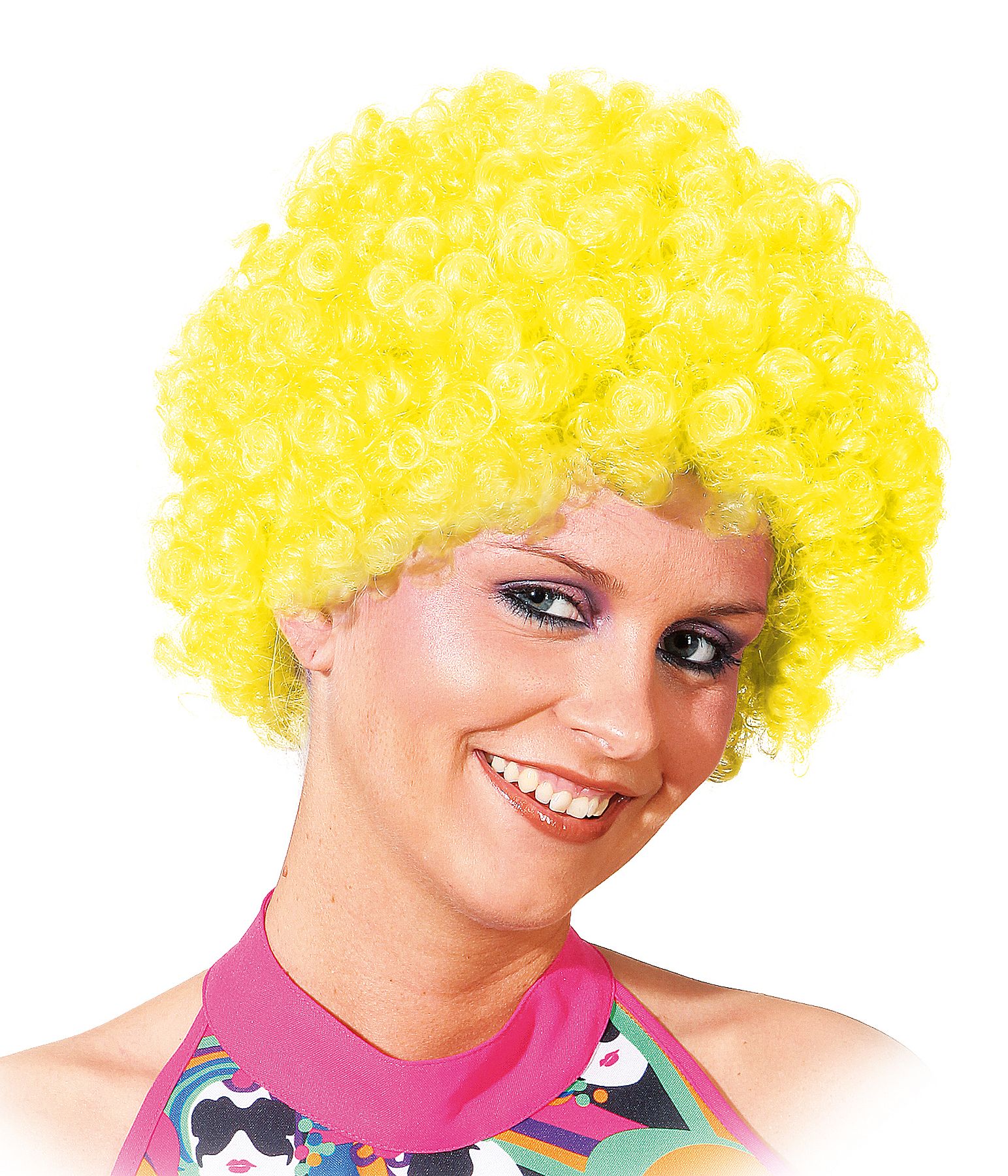 Small curl wig, neon-yellow