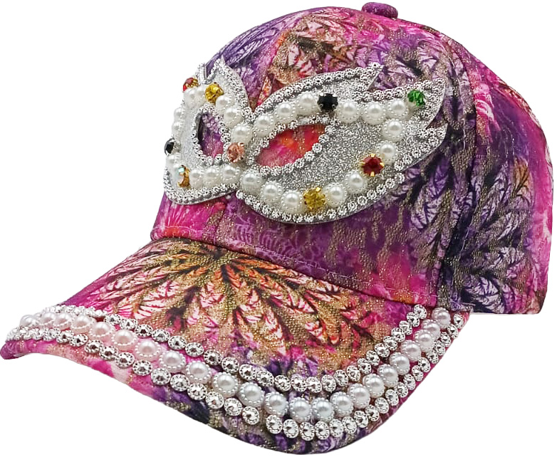 Strass-Kappe, pink, Maske