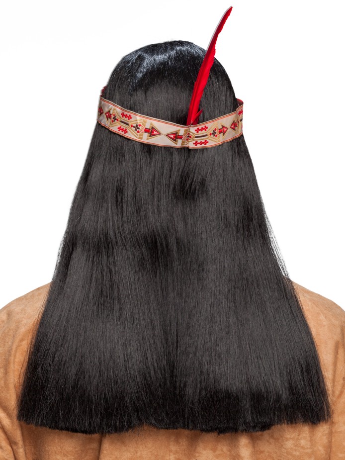 Indian men long wig with beige ribbon