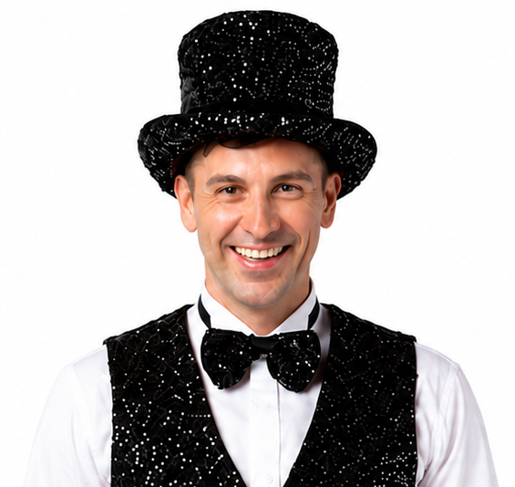Glitter cylinder for men, black