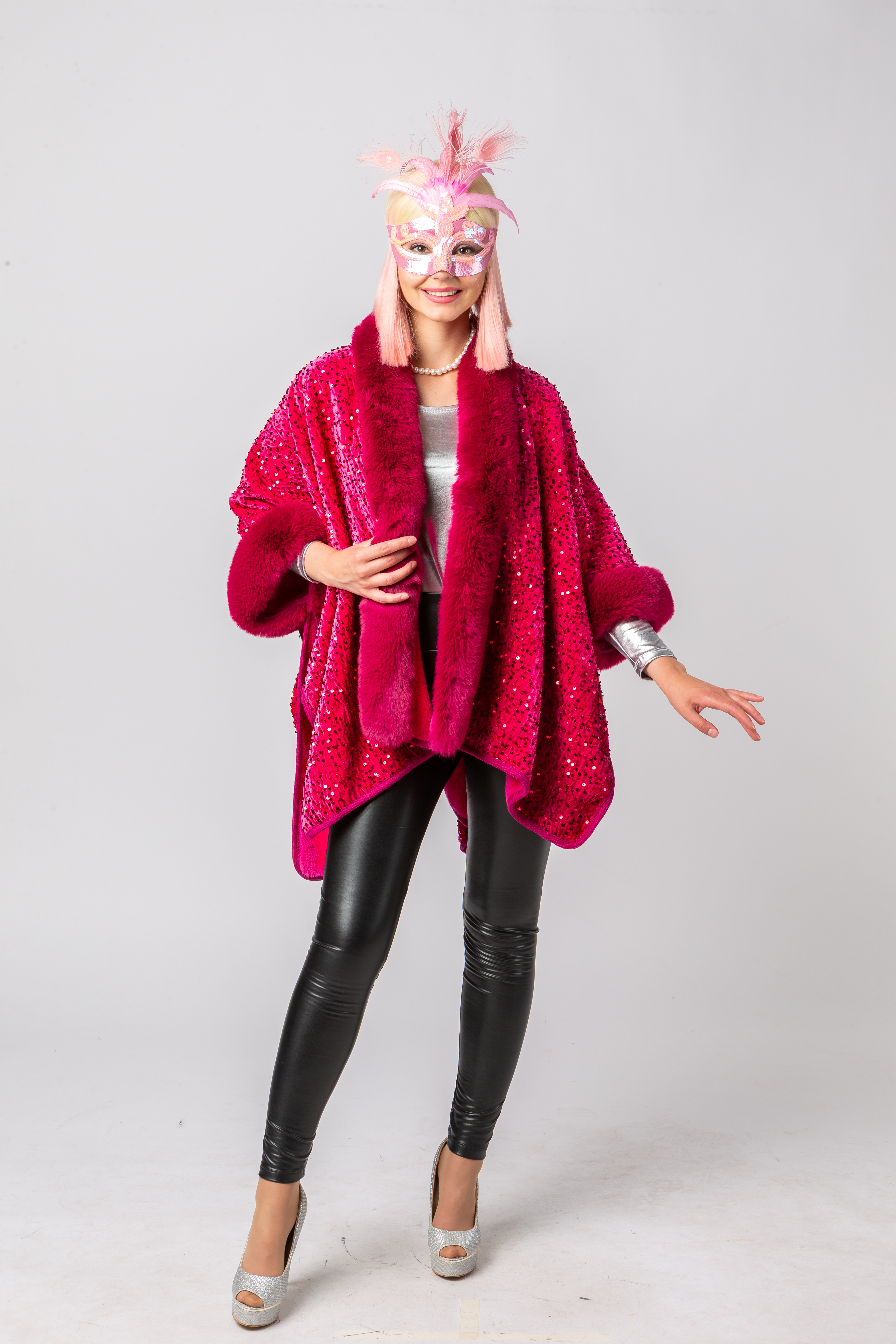 Pailettenponcho, pink