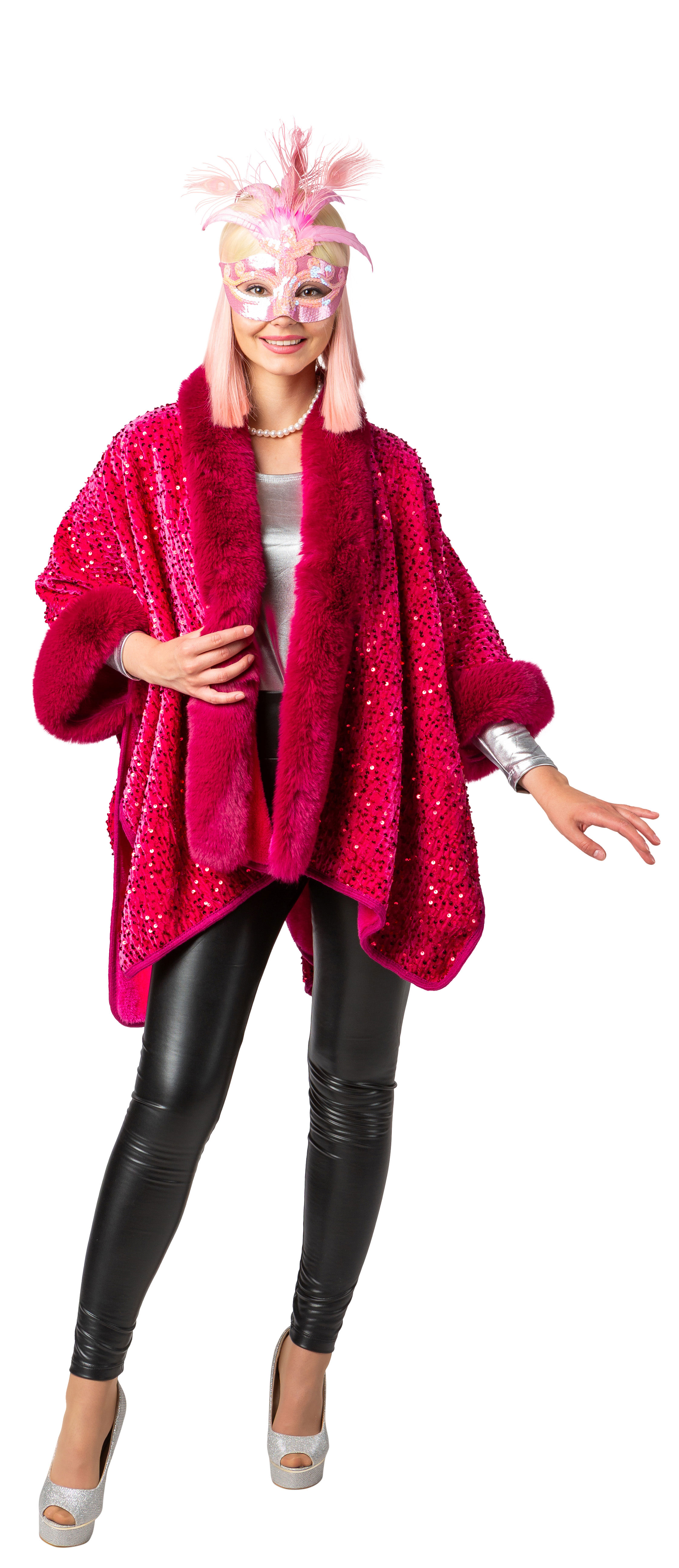 Poncho à paillettes, rose