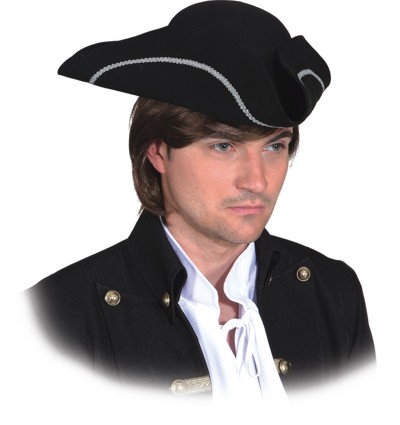 Tricorn, black with silver trim