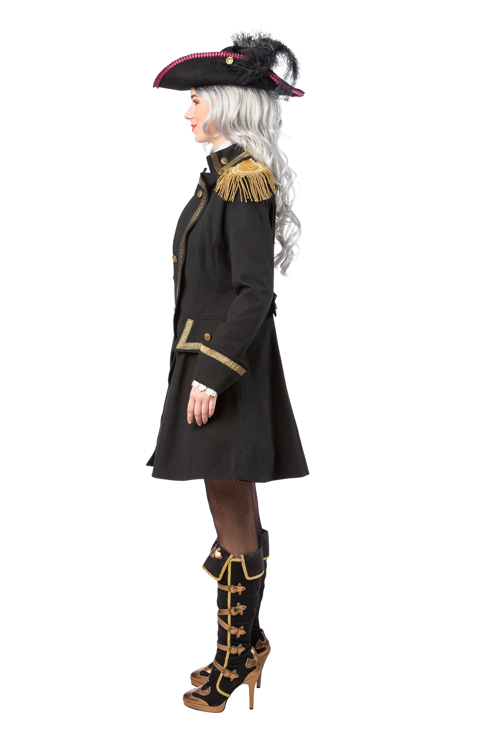 Veste historique, noir, femme, avec bordire dorée