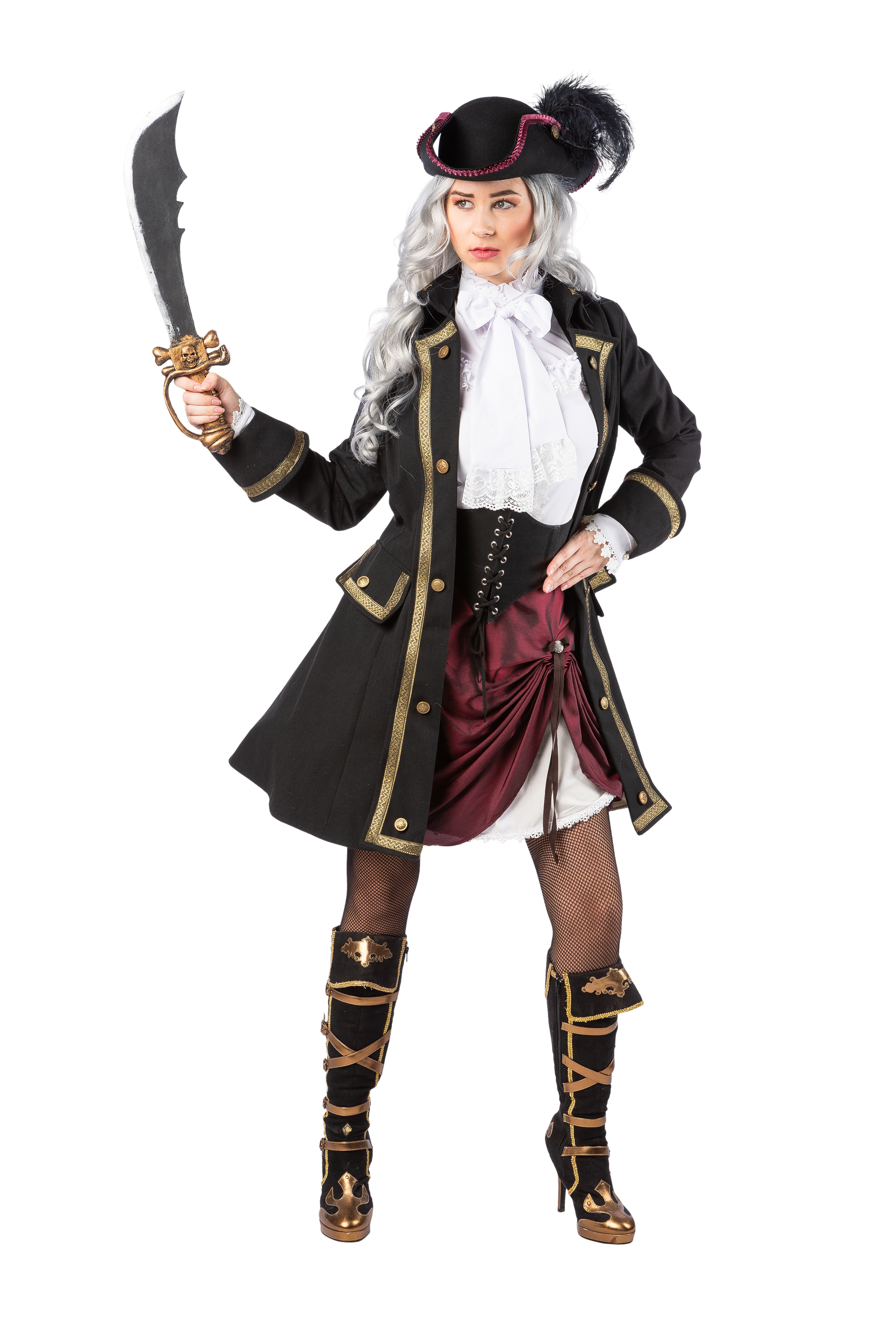 Veste historique, noir, femme, avec bordire dorée