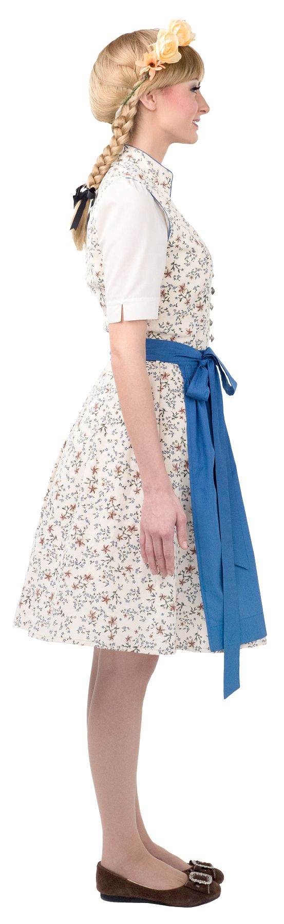 Robe bavaroise tradionel ''Dirndl''midi, beige-bleu